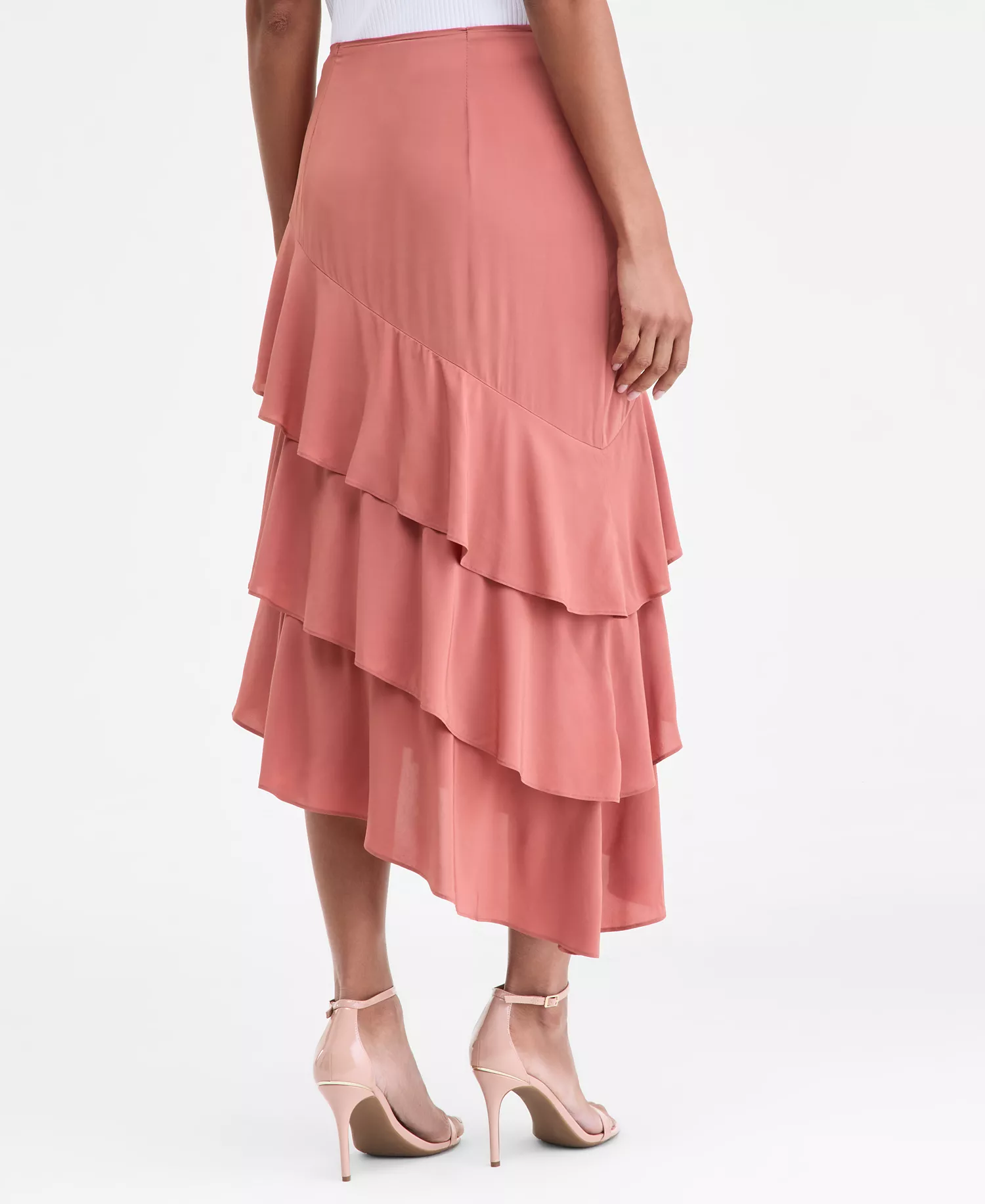 Women's Asymmetrical Ruffle Midi Skirt, Macy's Exclusive - Copper Brown - 0