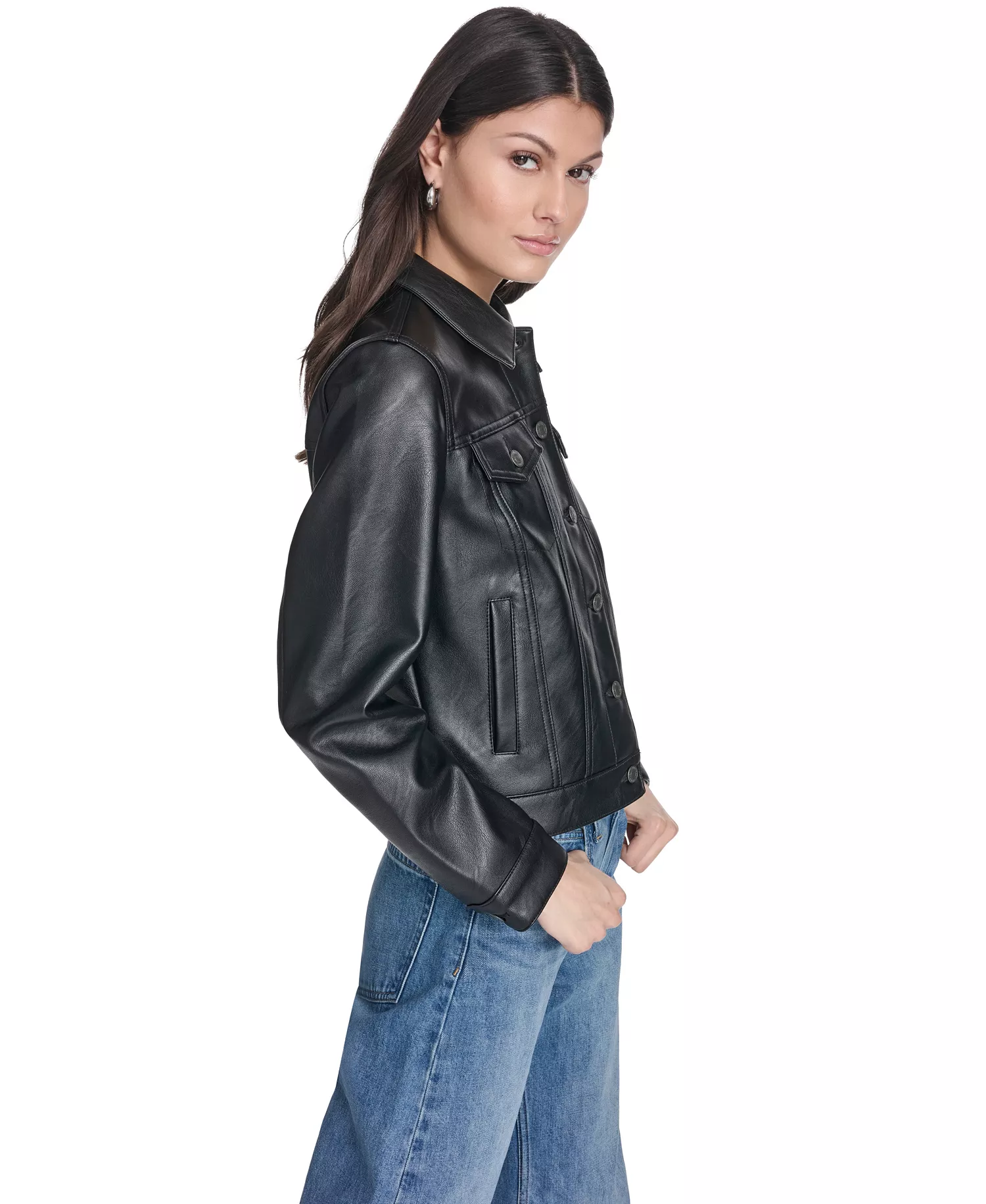Women's Classic Sherpa Lined Trucker Jacket - Black - L