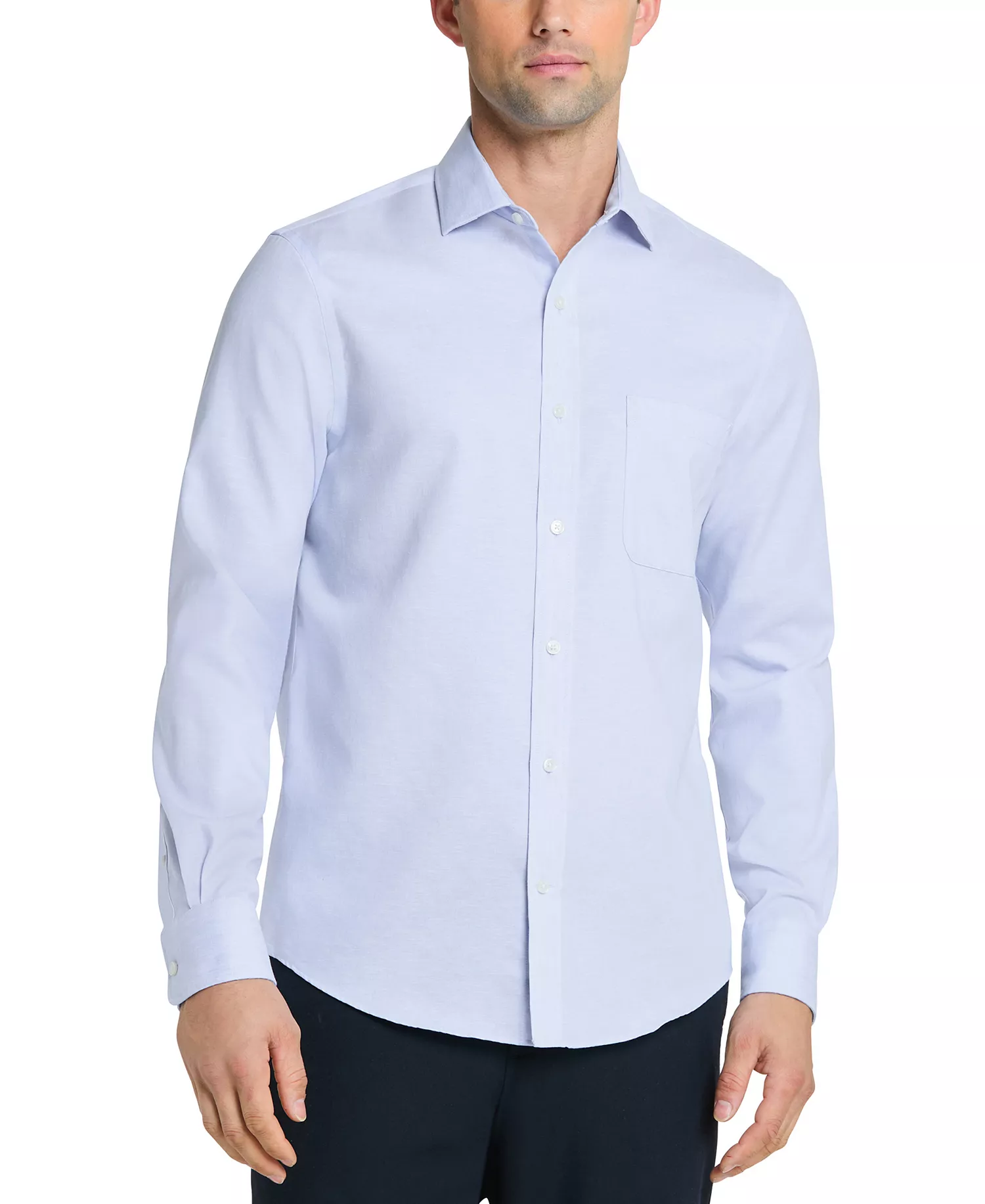 Mens Regular Fit Linen Dress Shirt - Blue - 14-14.5 32-33