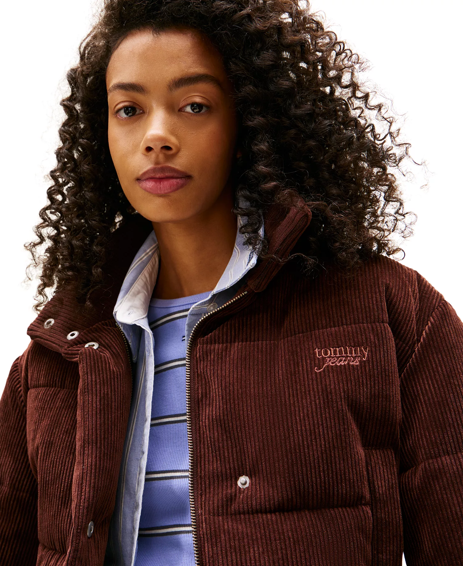 Women's Corduroy Cropped Puffer Jacket - Rich Brown - XXS