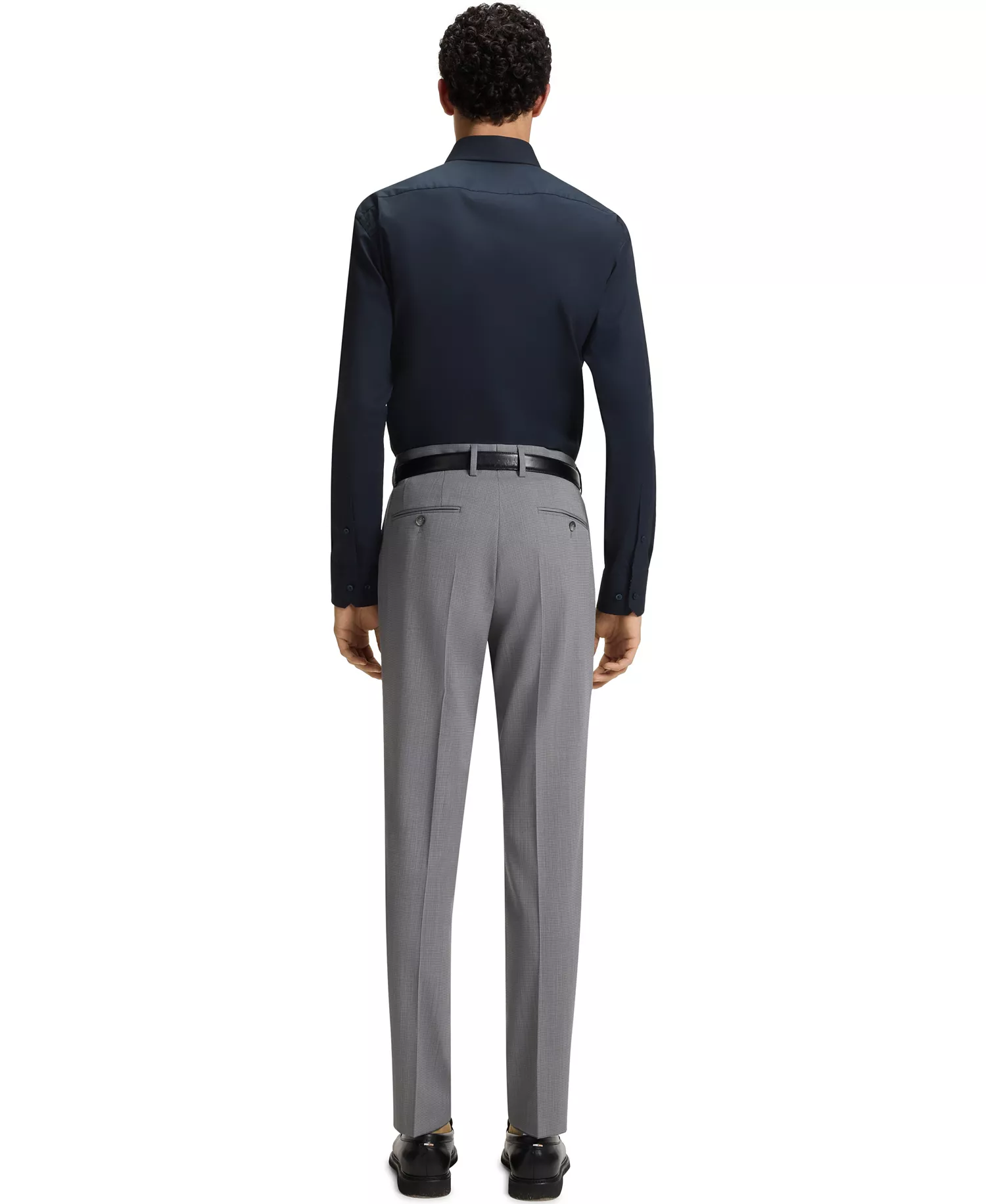 Men's Stretch-Cotton Poplin Regular-Fit Dress Shirt - Dark Blue - 15