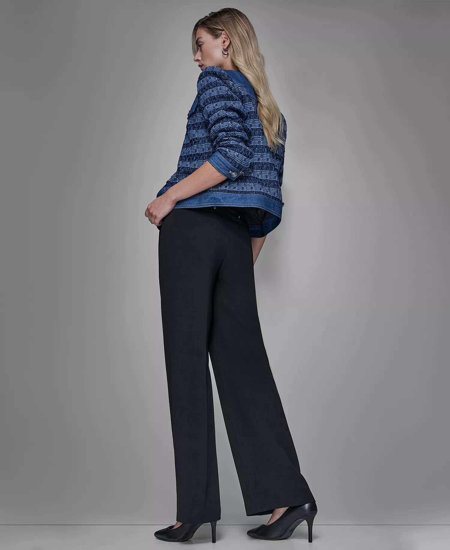 Women's Denim Tweed Crewneck Jacket - Blu Aura/french Blue Multi - P/L