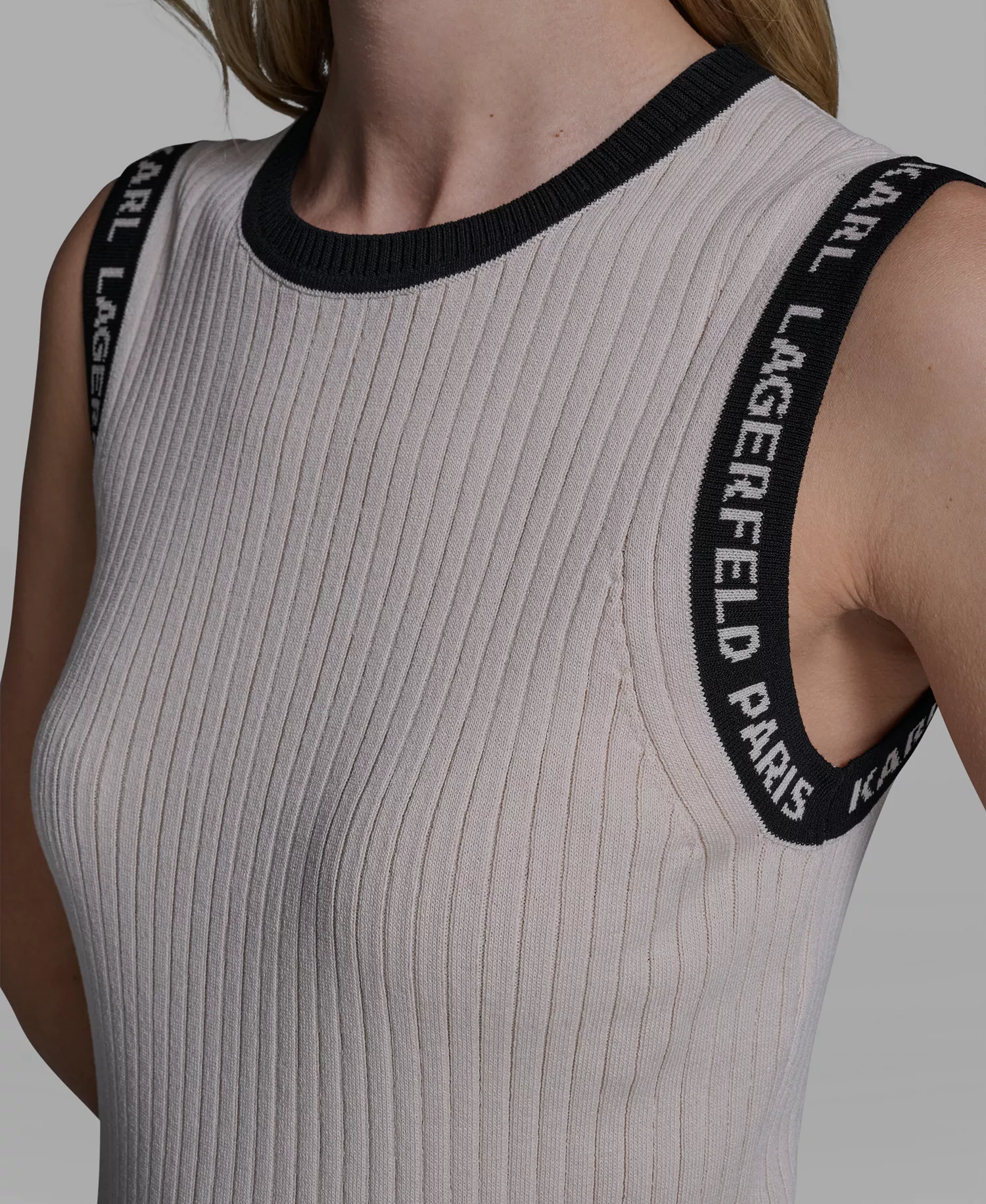 Women's Sleeveless KLP Trim Tank Top - Bisque/black - L