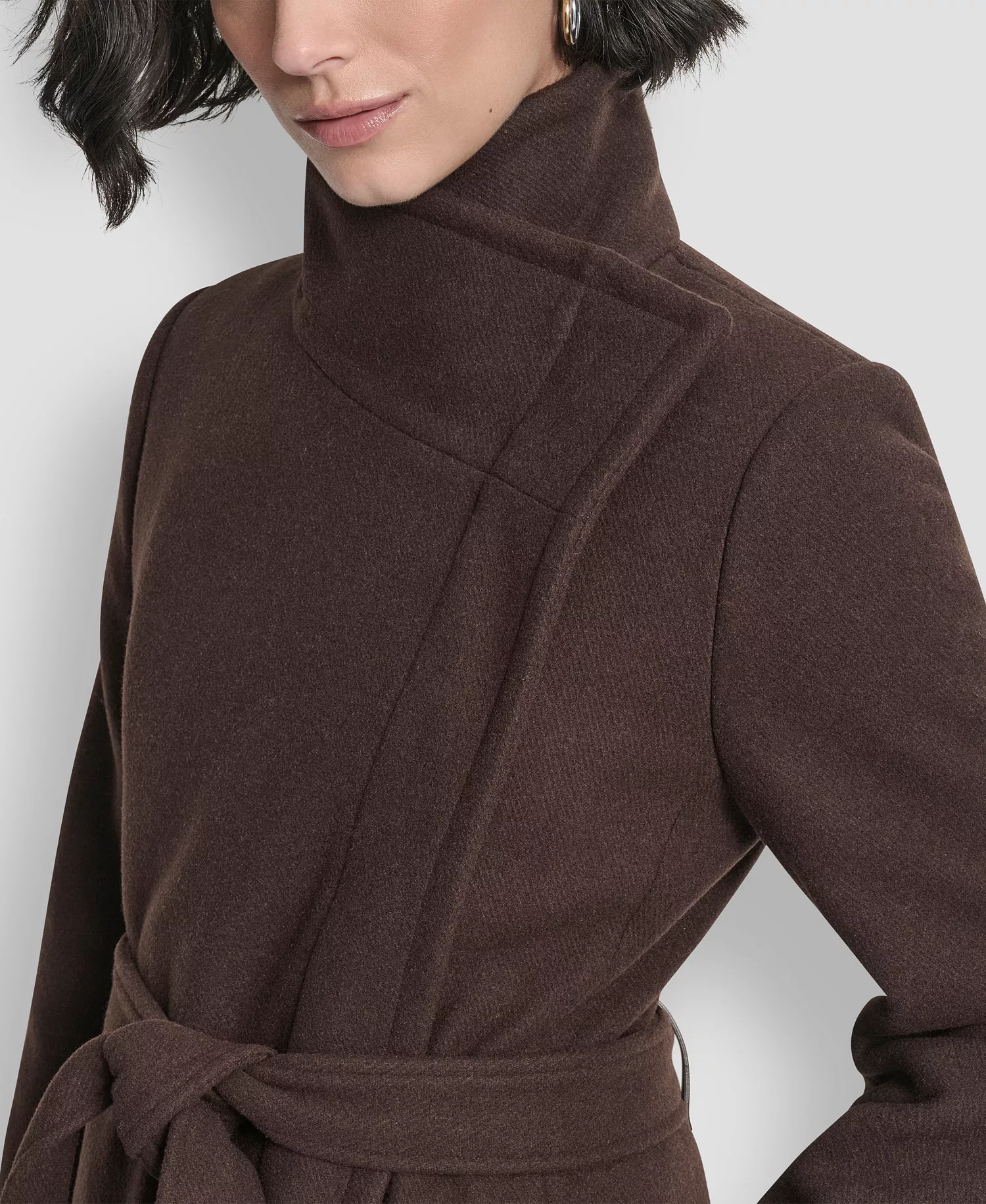 Women's Wing Collar Asymmetrical Wrap Coat - Bitter - L