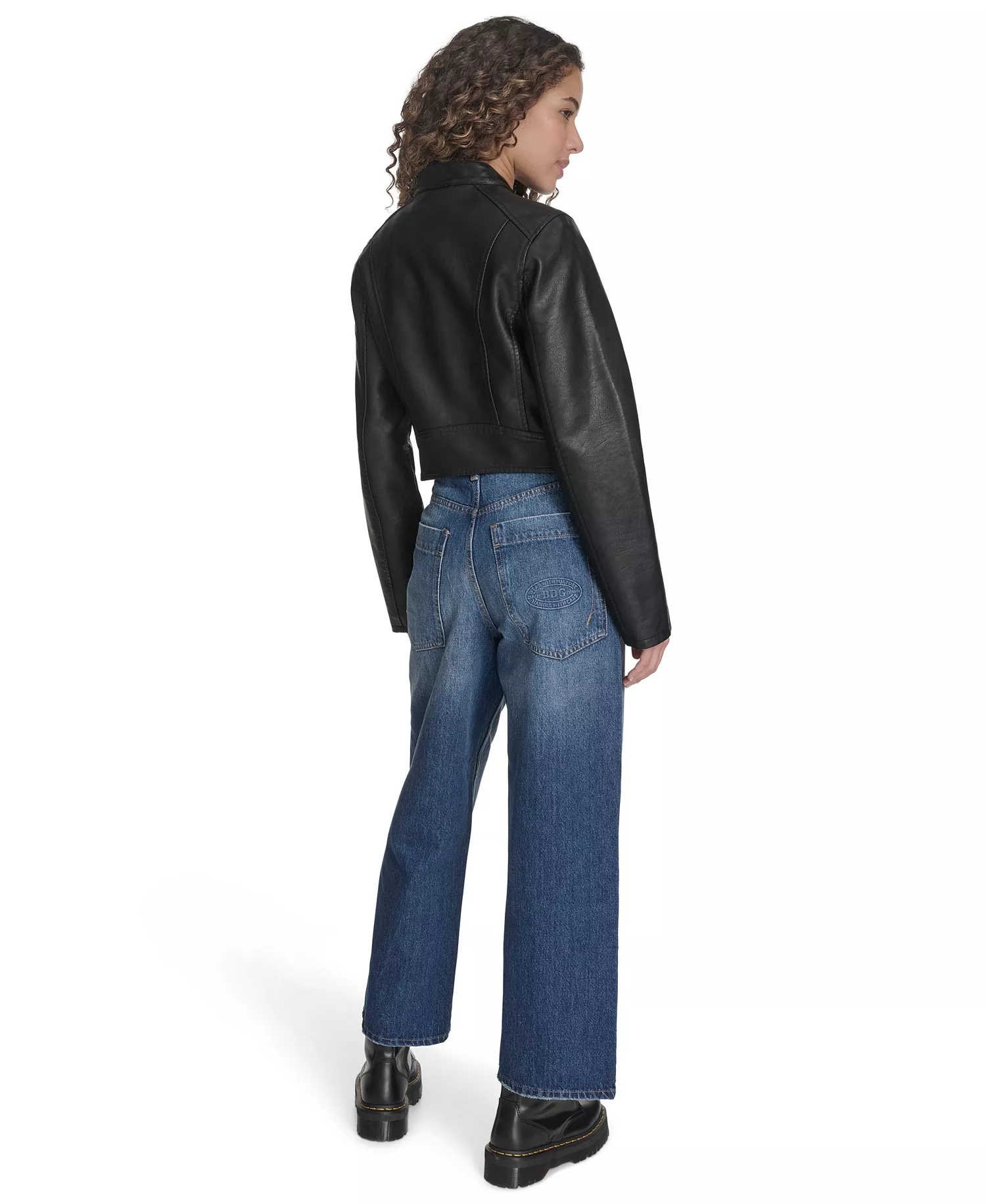 Women's Faux Leather Racer Jacket - Black - L