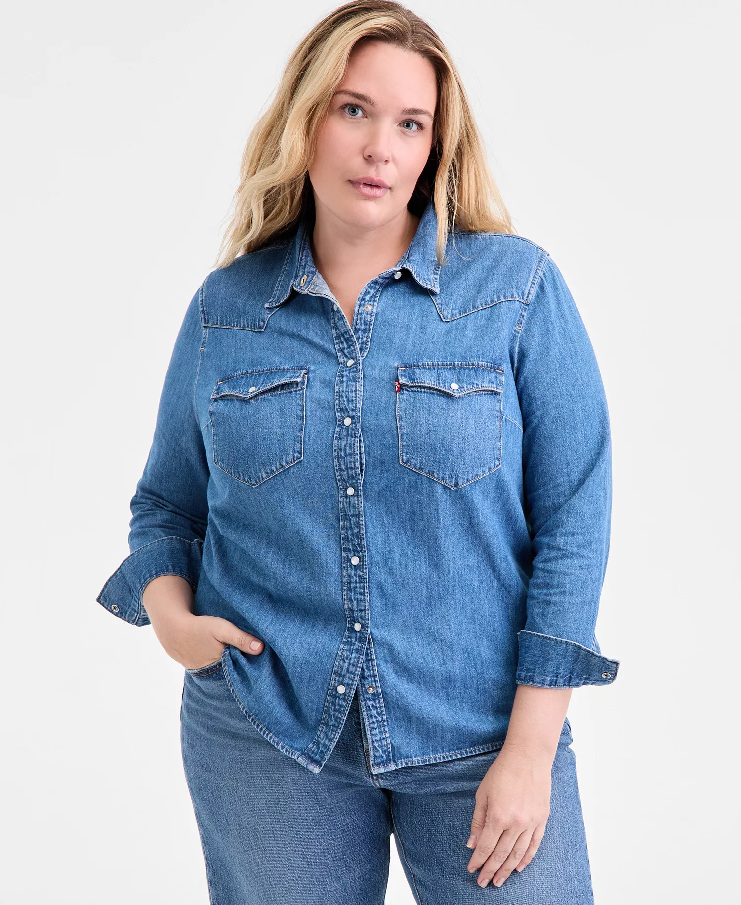 Trendy Plus Size Essential Western Cotton Shirt - Mighty Fine - 1X