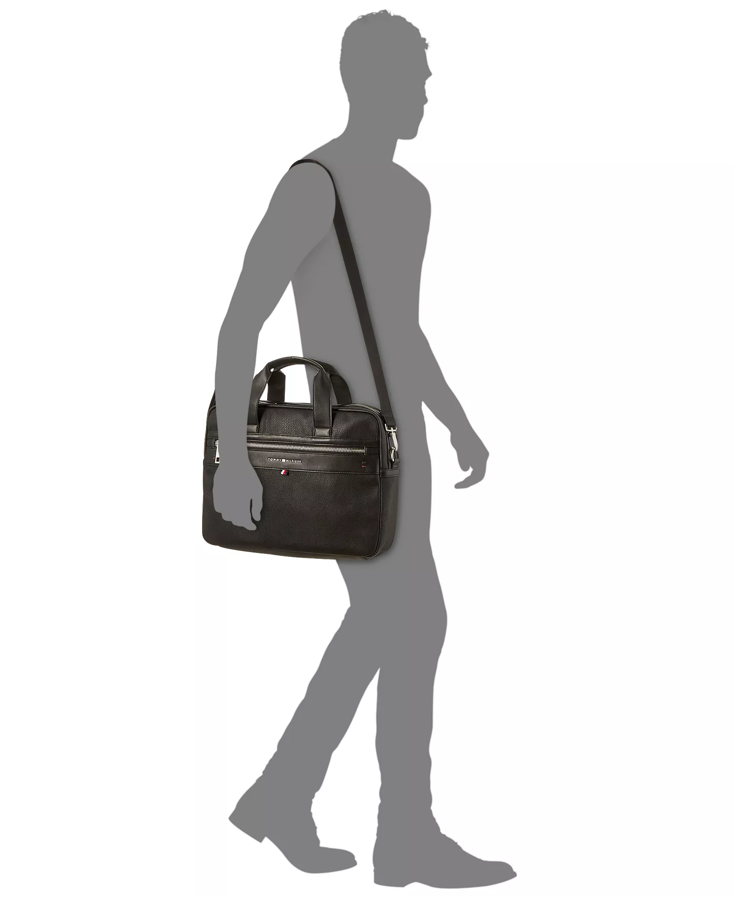 Men's Pebble Faux-Leather Leo Briefcase - Black - ONE SIZE