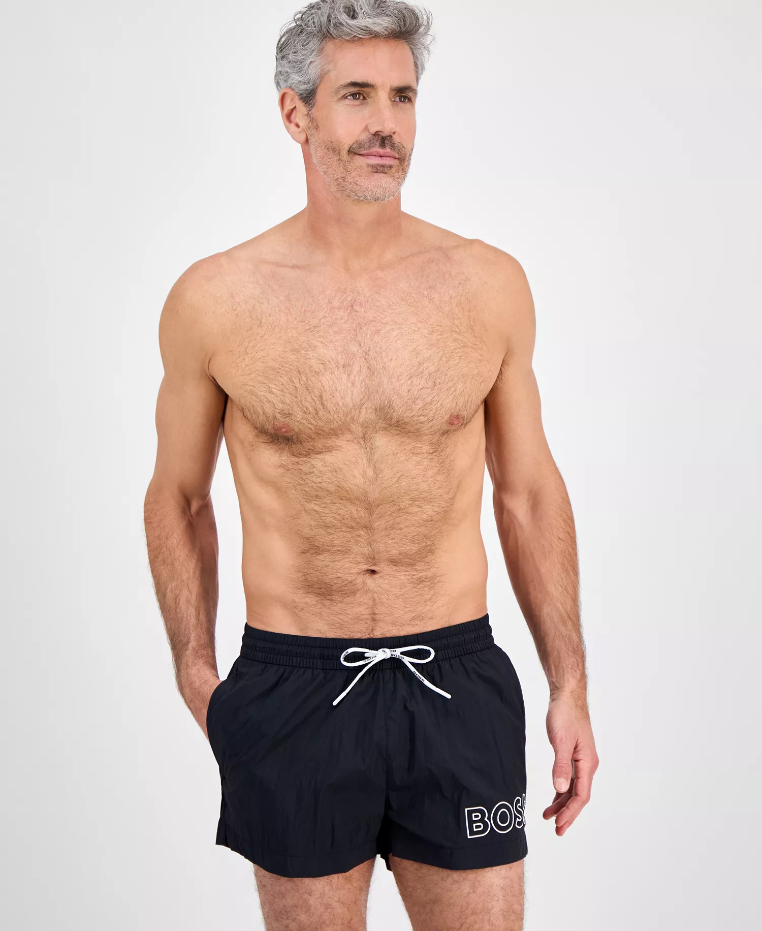 Men's Mooneye Outlined Logo Drawstring 3" Swim Trunks - Black - 2XL