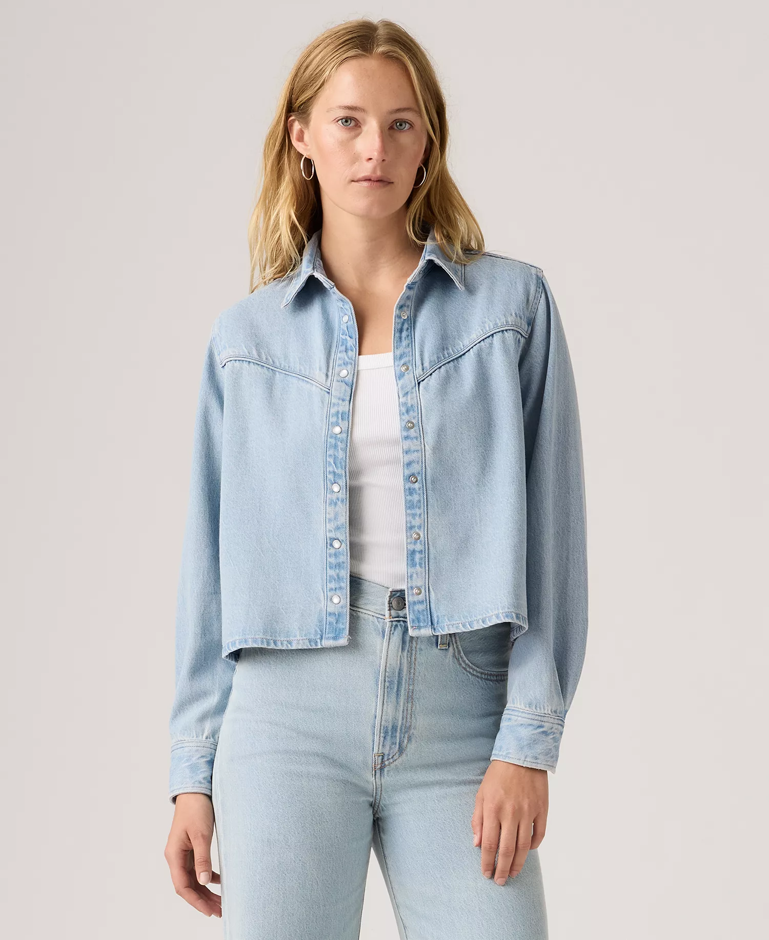 Premium Women's Logan Point Collar Shacket - Tencel Blasted Stone Top - L