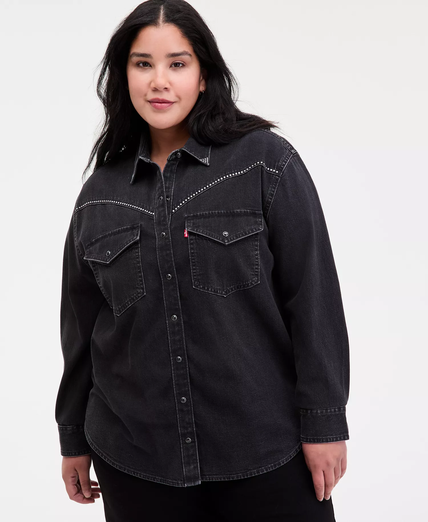 Plus Size Sawyer Western Pocket Detail Shirt - Black - 1X