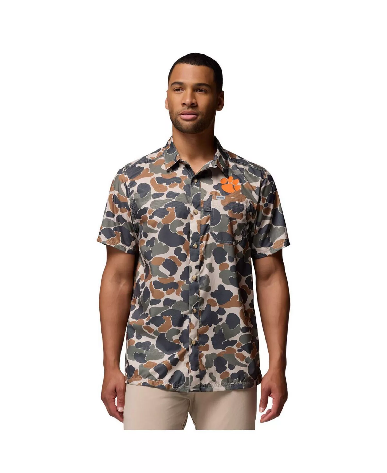Men's Camo Clemson Tigers Super Slack Tide Omni-Wick Button-Up Shirt - Camo - L