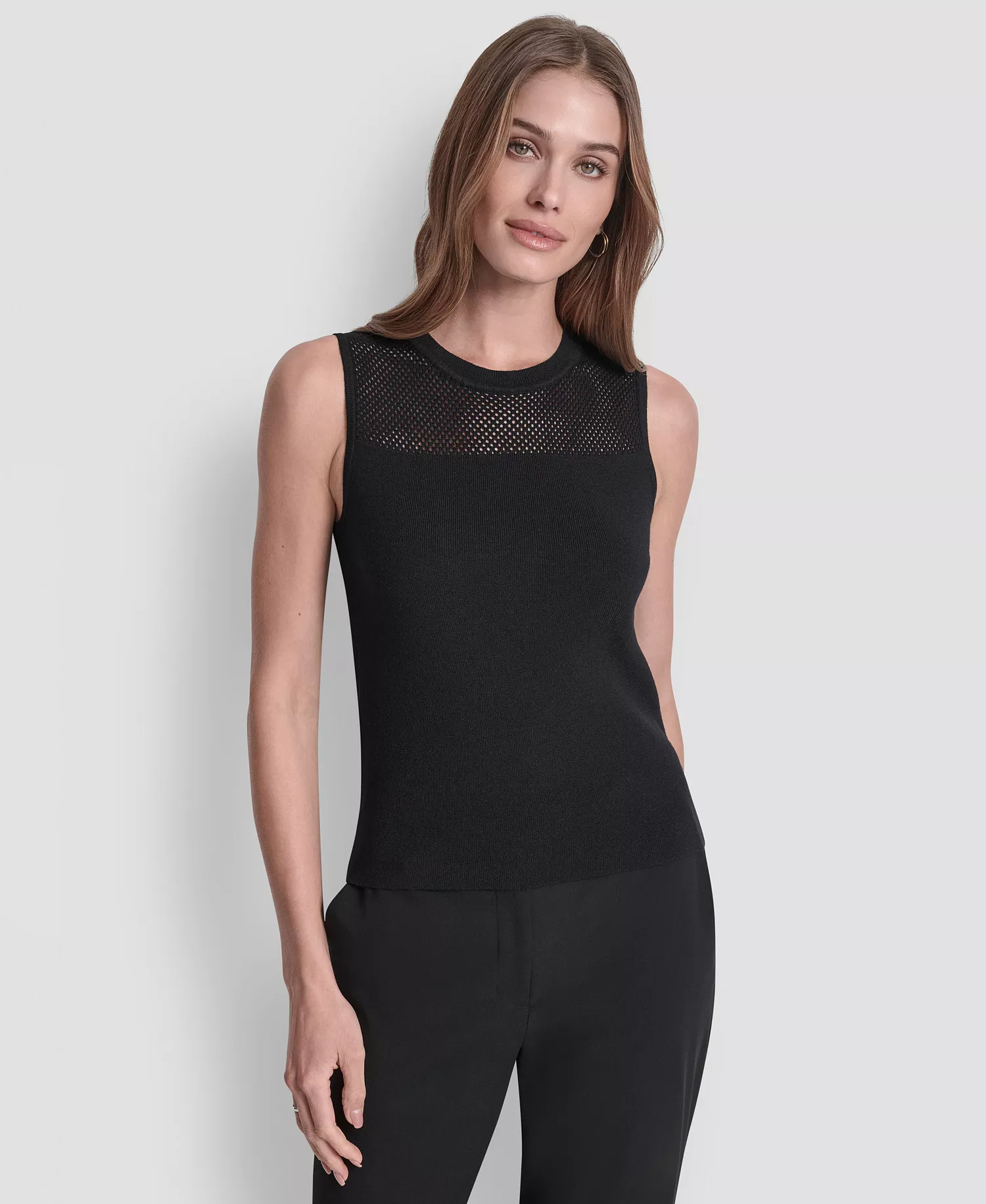 Women's Sleeveless Mesh Yoke Sweater - Black - M