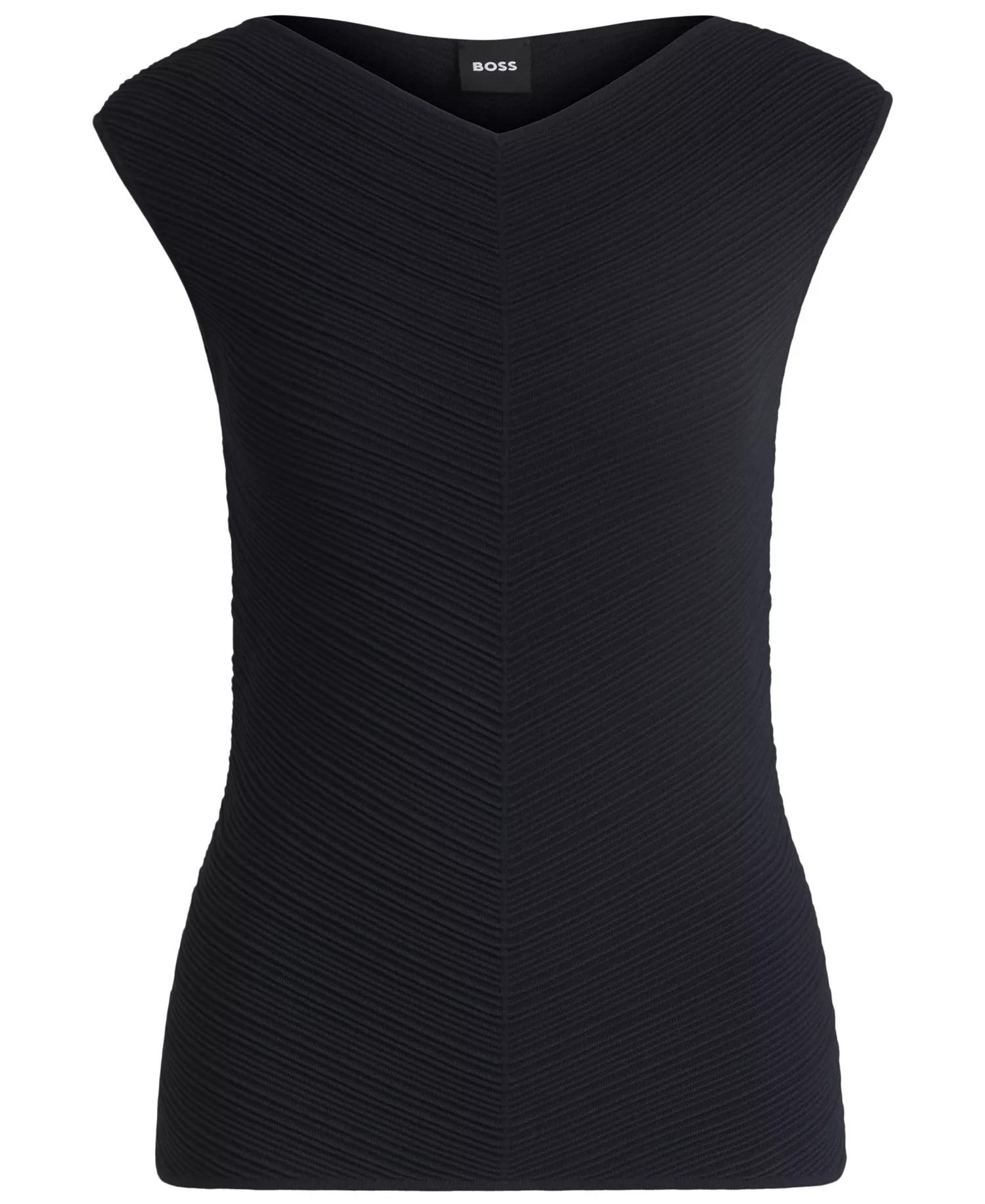 Women's Knitted Structure V-Neck Top - Dark Blue - L