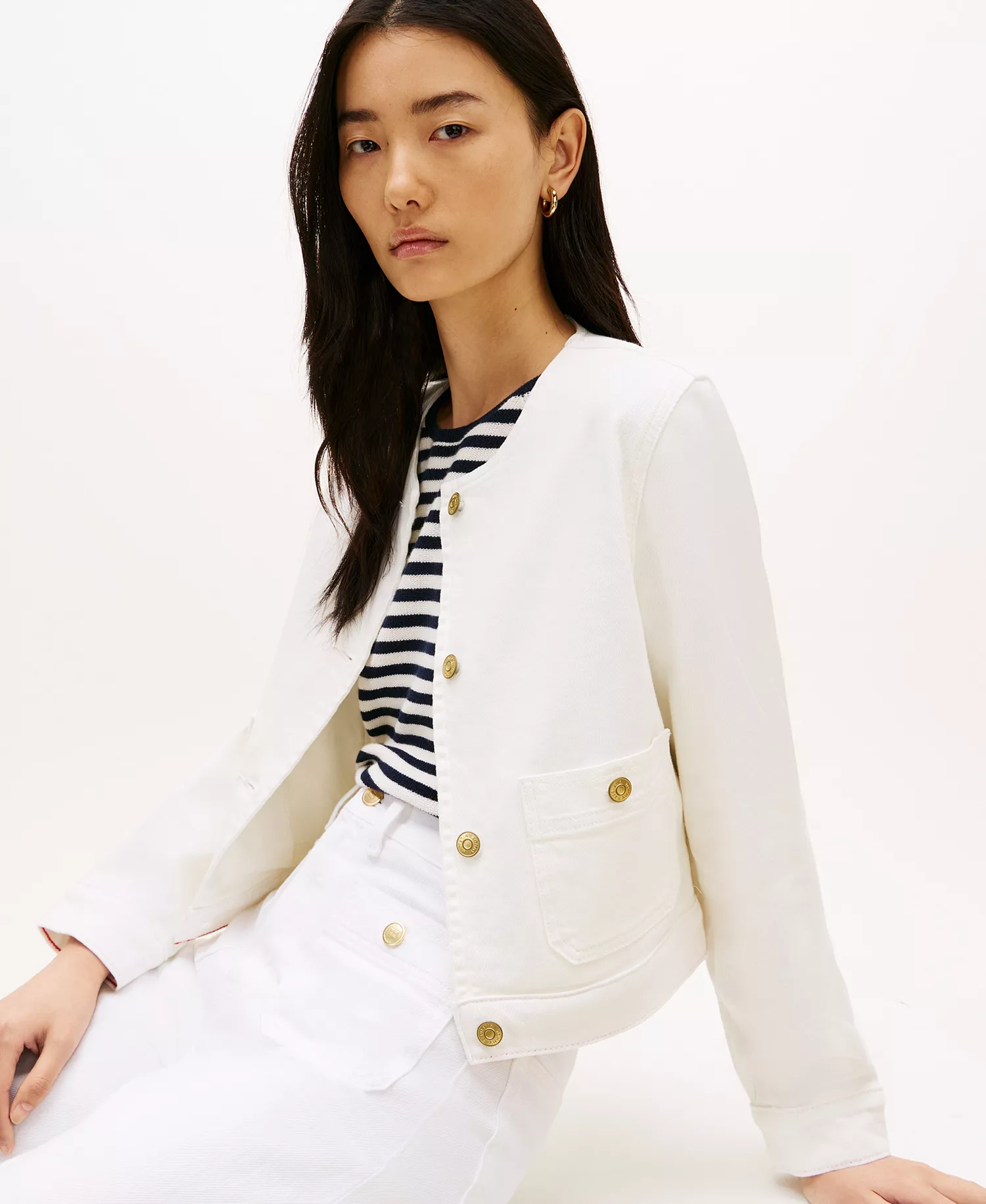 Women’s Denim Button-Front Jacket - Tommy Hilfiger Optic White - 10