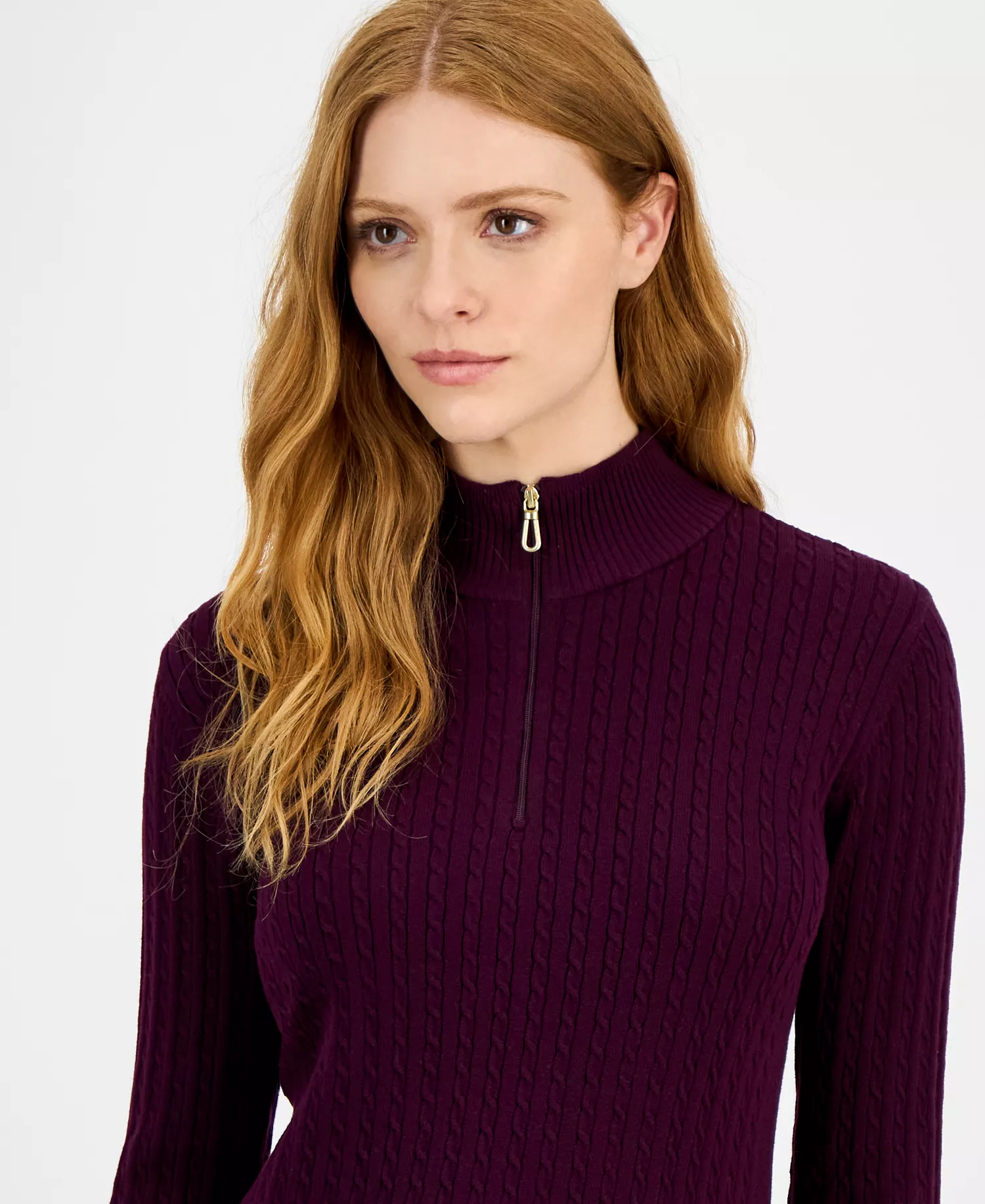 Nautica Women's Cotton Mock-Neck Sweater, Online Only - Aubergine - L