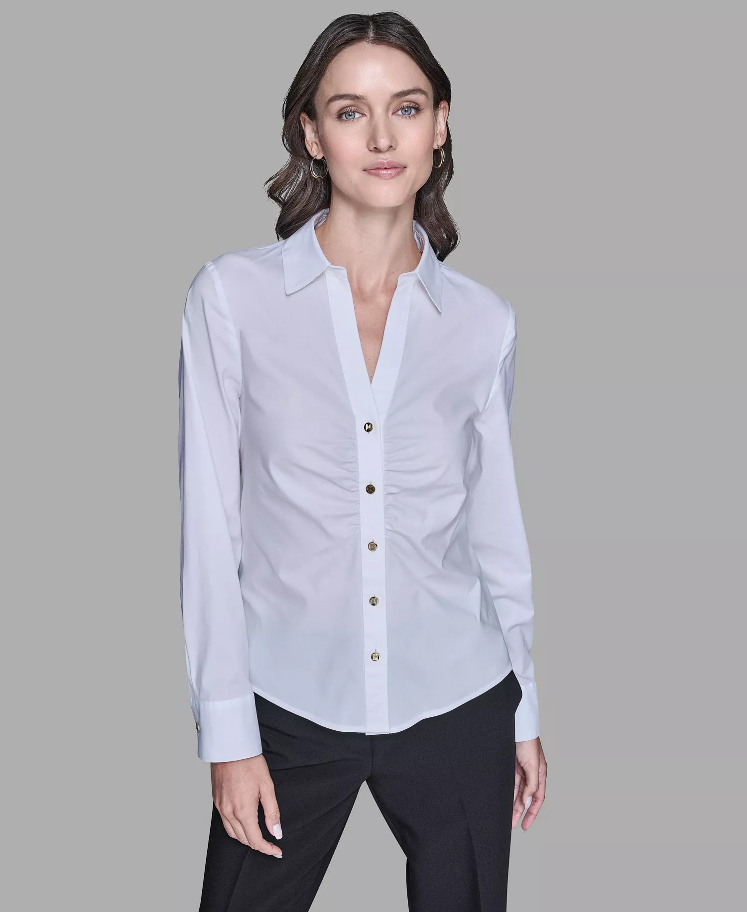 Women's Cinched Waist Collared Top - Soft White - L