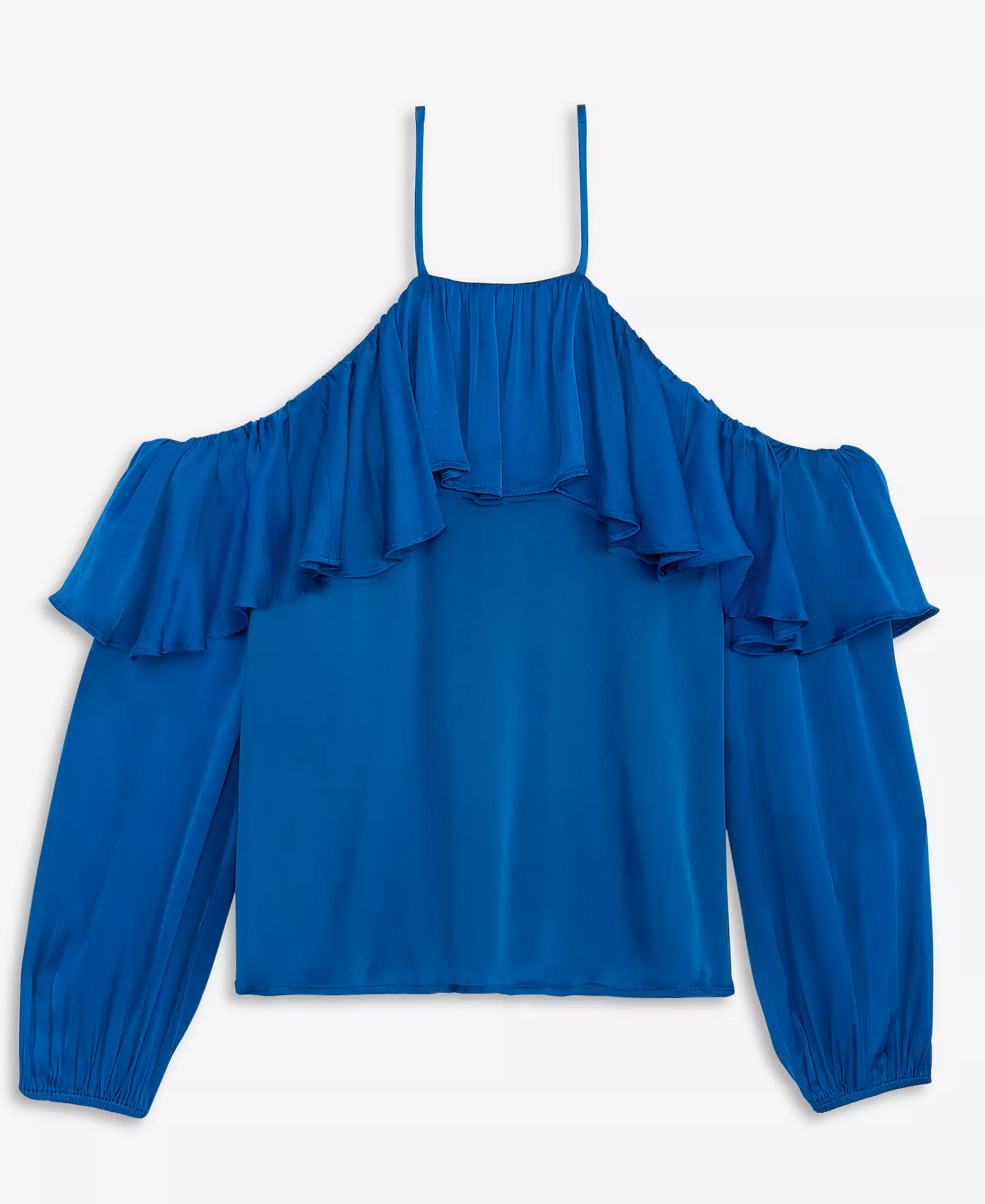 Women's Long-Sleeve Cold-Shoulder Ruffle Blouse, Macy's Exclusive - Cobalt Dream - L