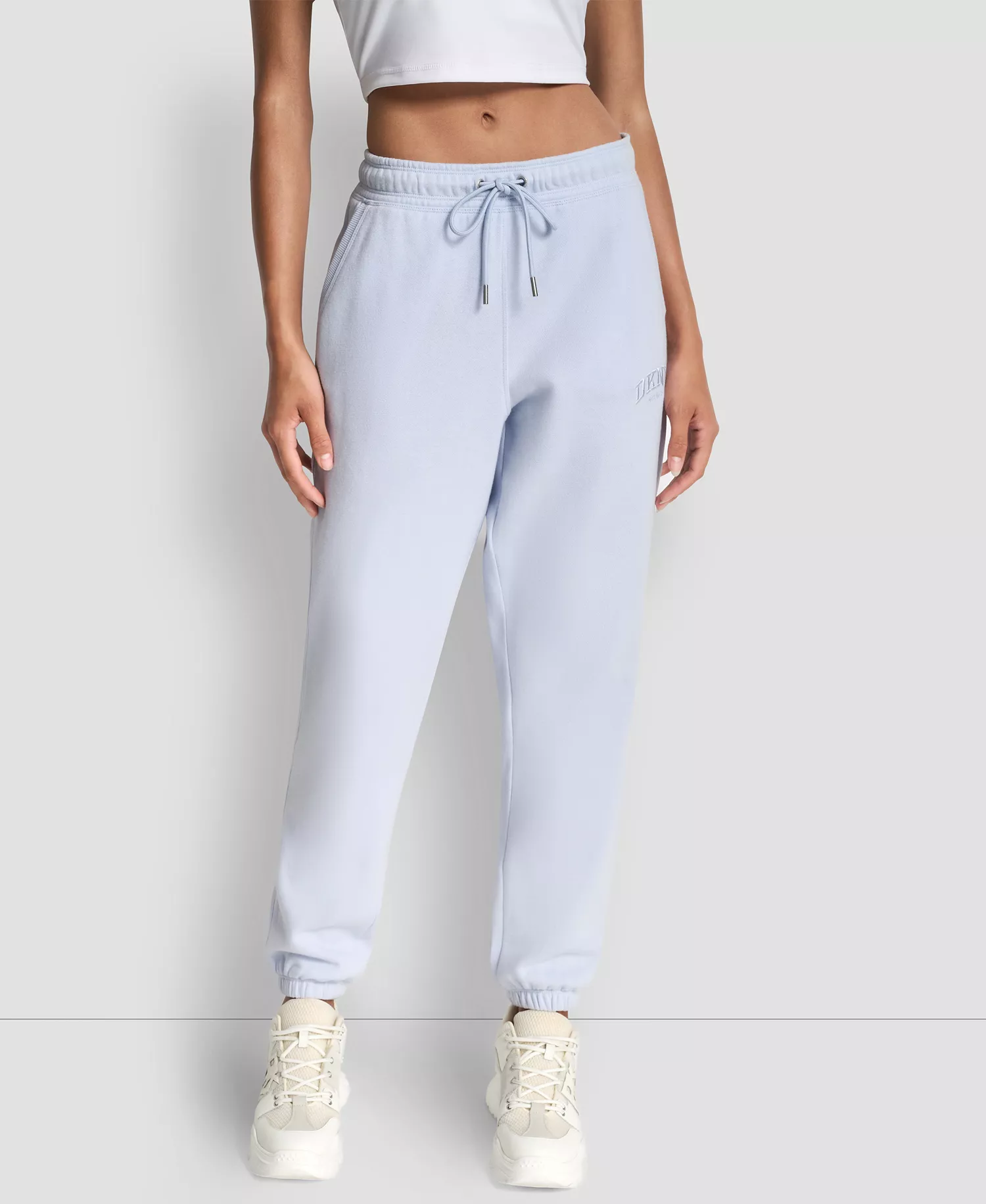 Women's Varsity Embroidered Logo Relaxed Pockets Pull-On Joggers - Frost Blue - L