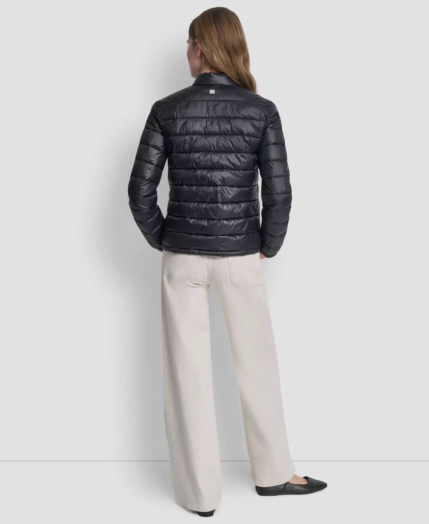 Women's Packable Moto Collar Short Coat - Black - L