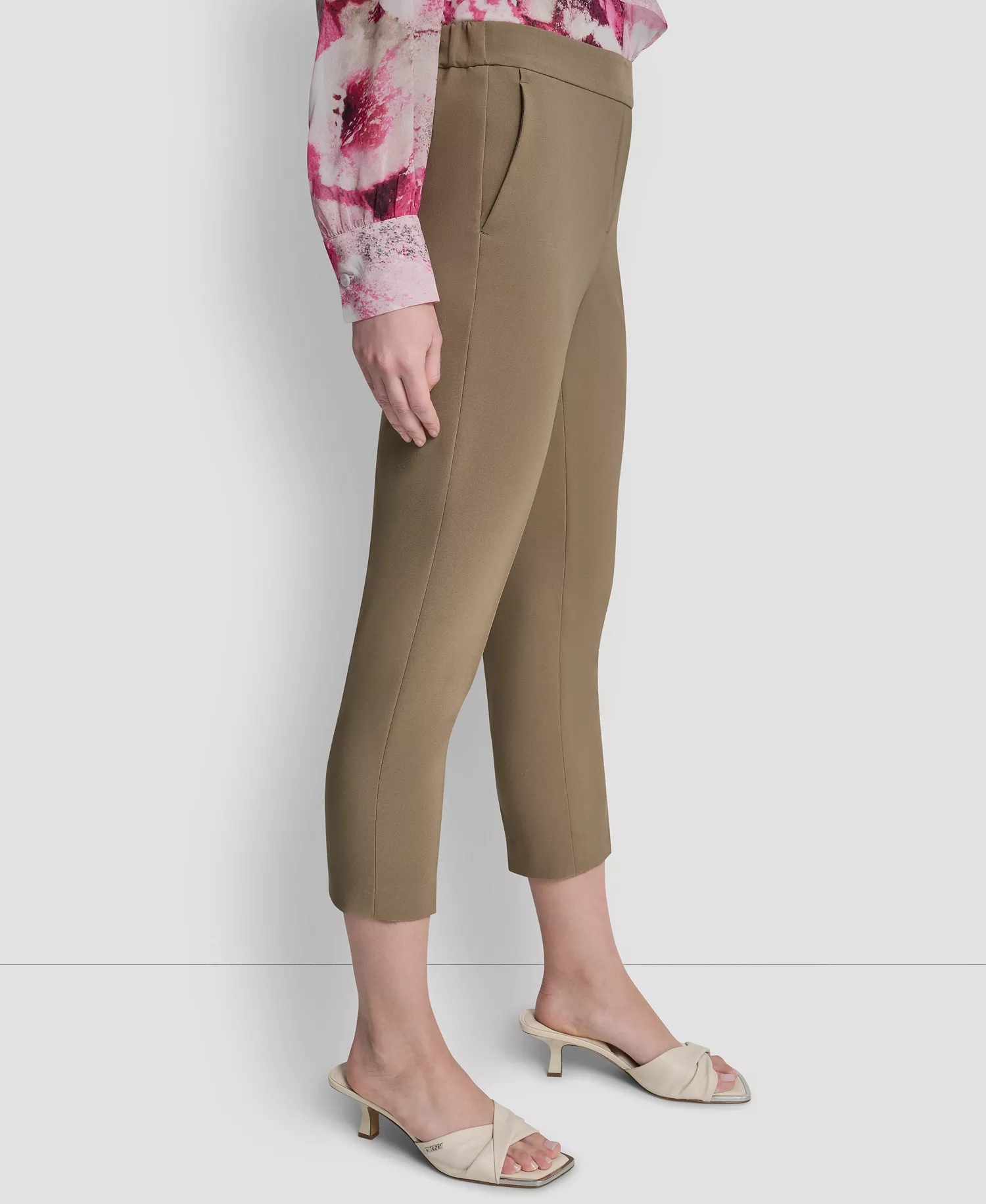 Petite Mid-Rise Elastic Back Ankle Pants - Beige - 0P