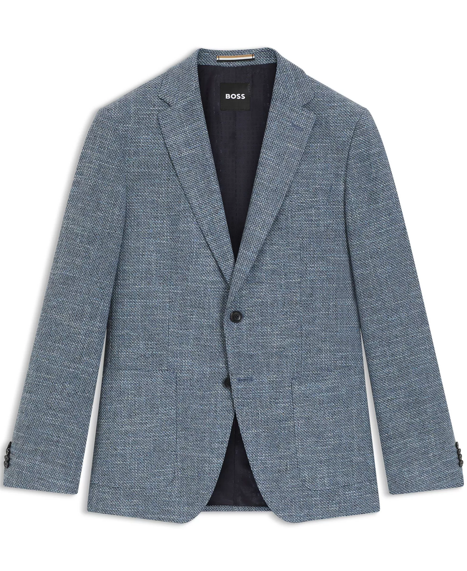 Men's Patterned Stretch-Cotton Blend Regular-Fit Blazer - Dark Blue - 36R