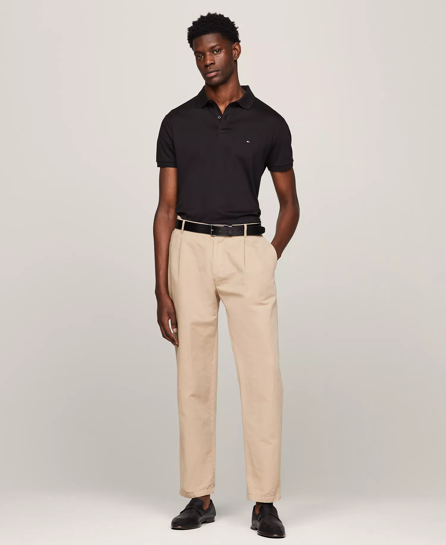 Men's Regular-Fit Smooth Touch Liquid Cotton Collar Stripe Polo Shirt - Black - L