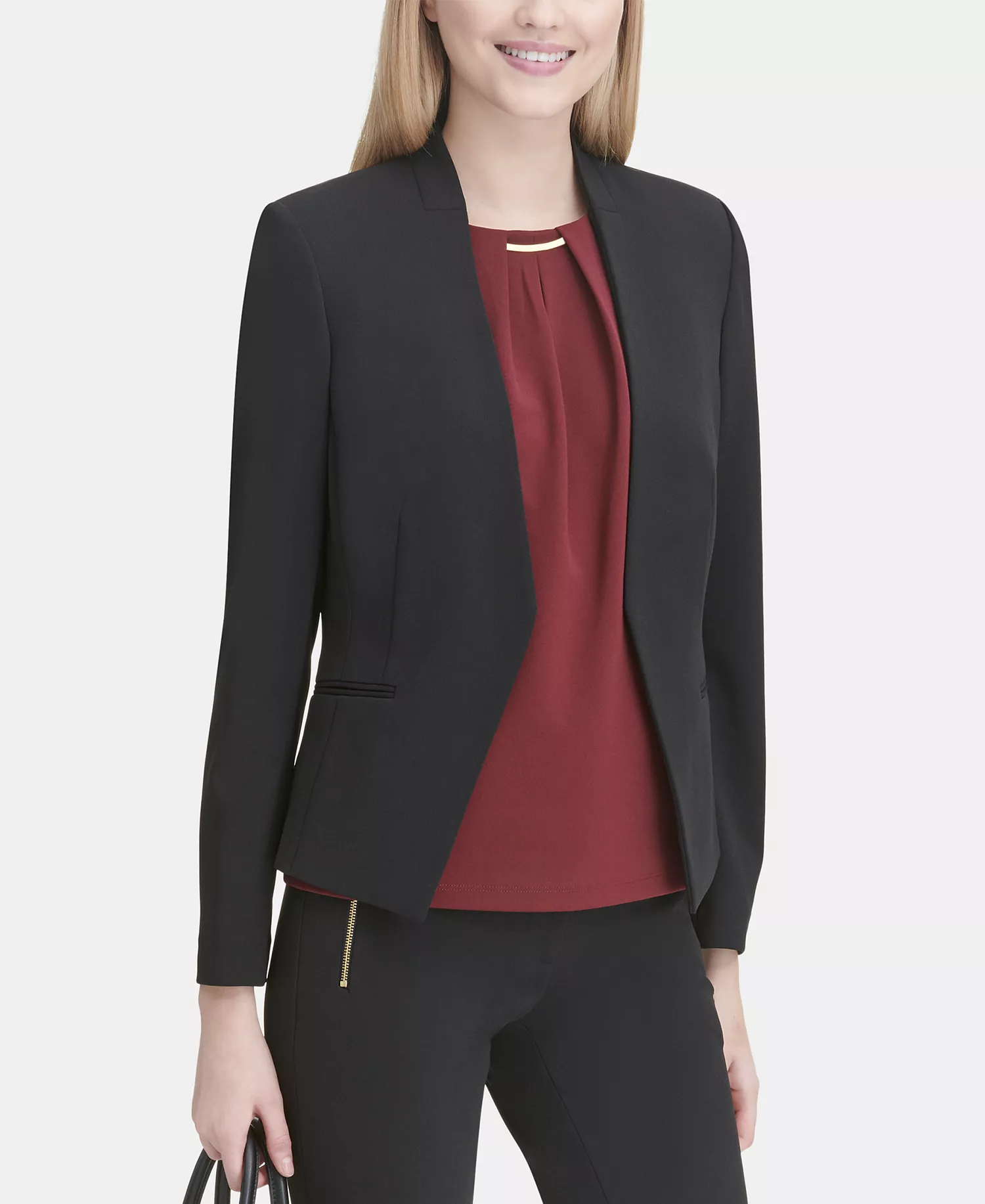 Petite Asymmetrical Open-Front Blazer - Black - 10P