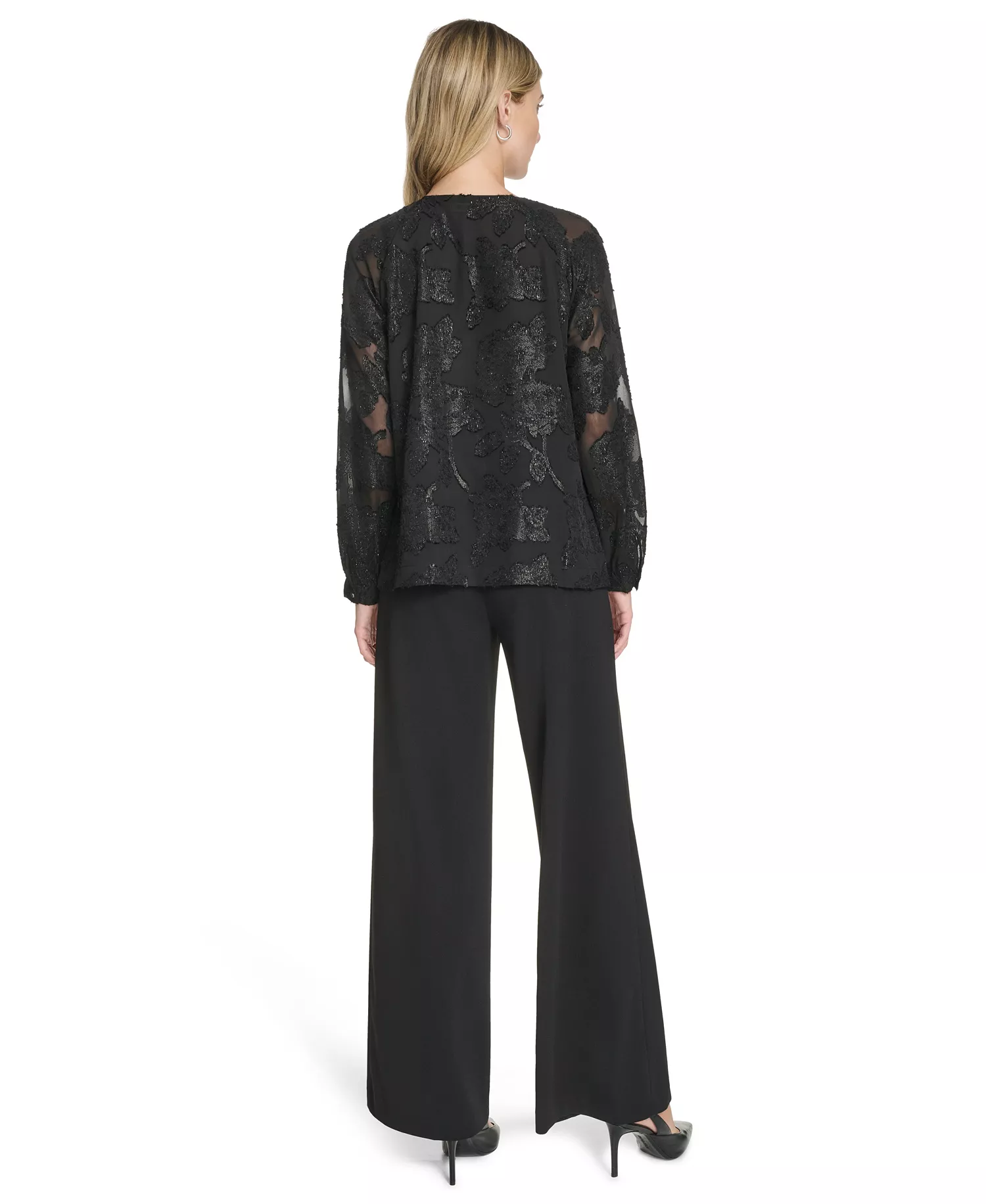Women's Raglan Sleeve Metallic Blouse - Black - M