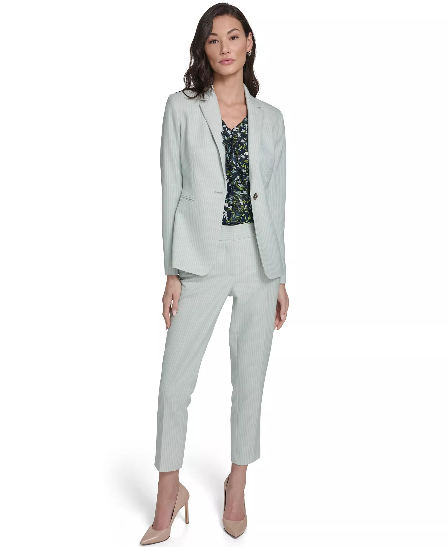 Women's Slim Fit Tonal Stripe Blazer - Harbor Gray Multi - 0