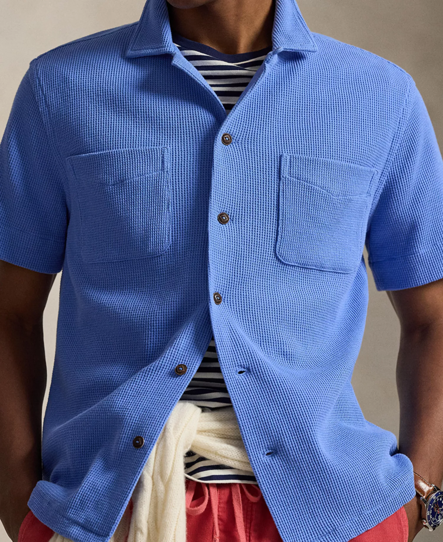 Men's Waffle-Knit Short-Sleeve Shirt - Harbor Island Blue - 2XL