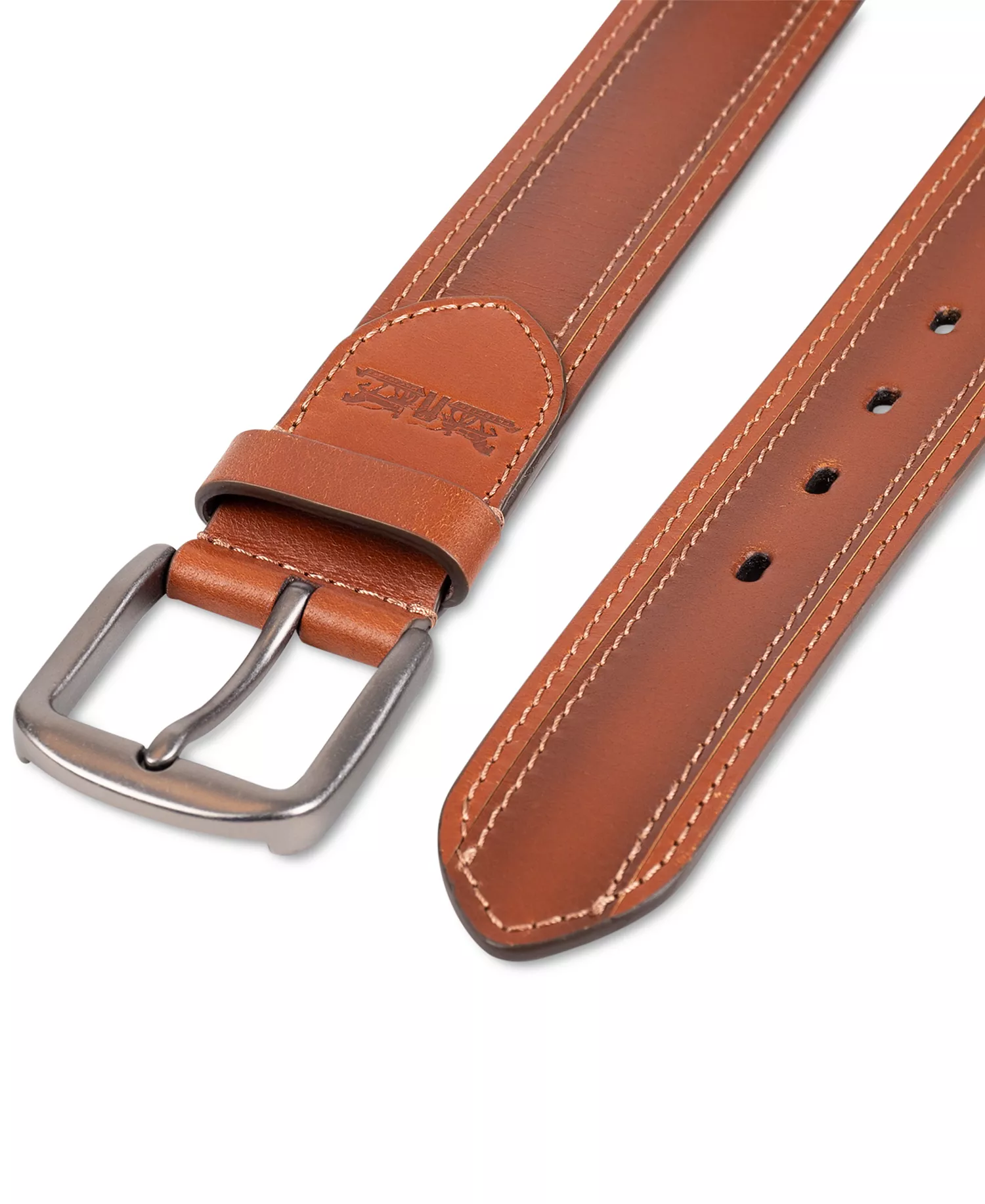 Men's Stitched Leather Belt - Tan - L (38-40)