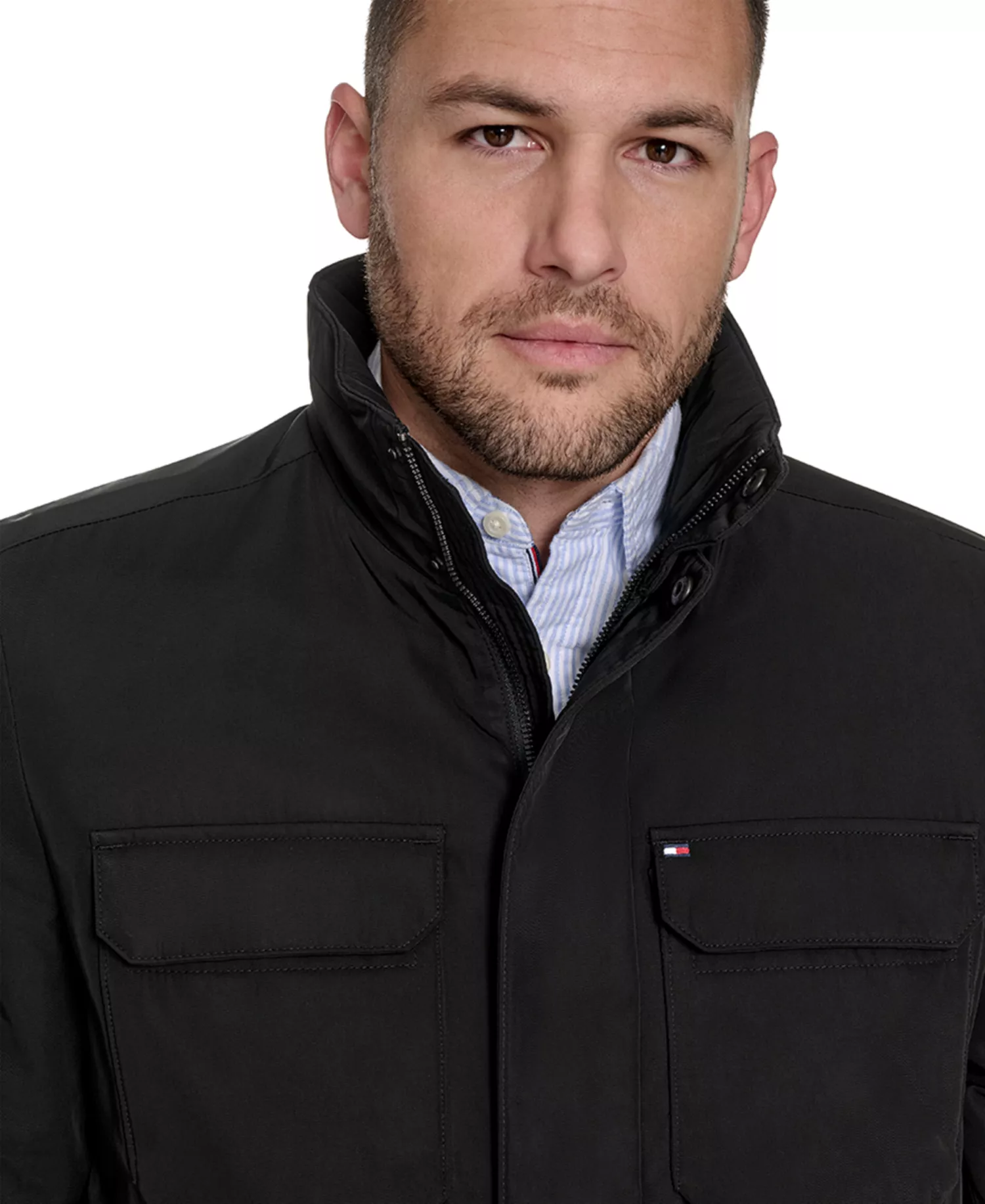 Men's Four Pocket Military-Inspired Field Jacket - Black - 2XL