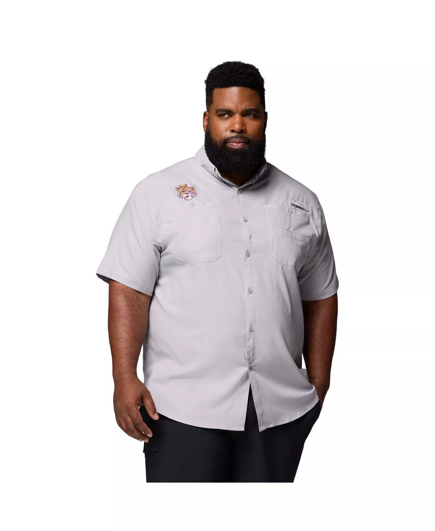 Men's Gray LSU Tigers Big Tall Tamiami Omni-Shade Button-Down Shirt - Gray - 2XT