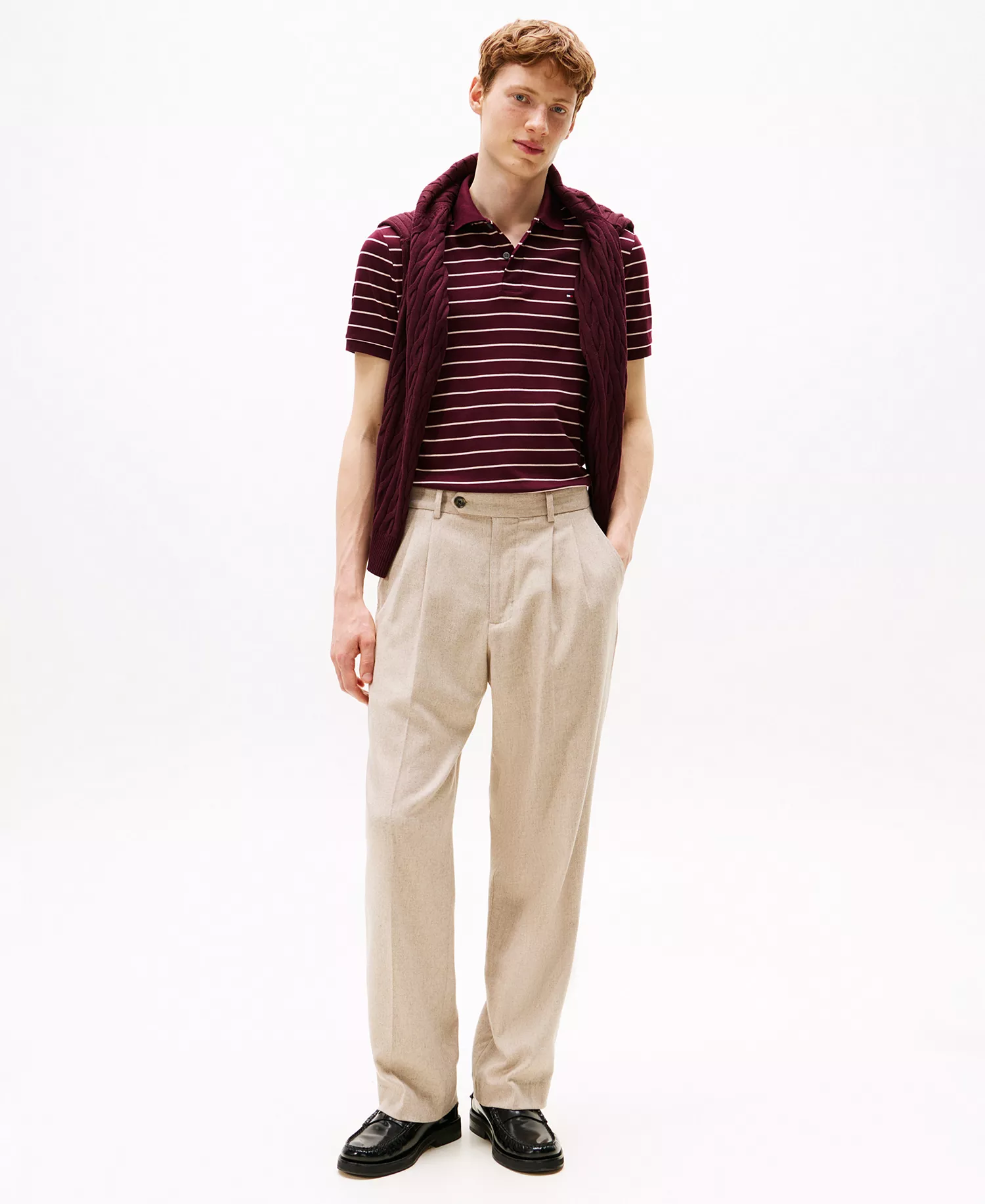 Men's Smooth Touch Liquid Cotton Polo Shirt - Deep Burgundy / Oatmilk Heather - L