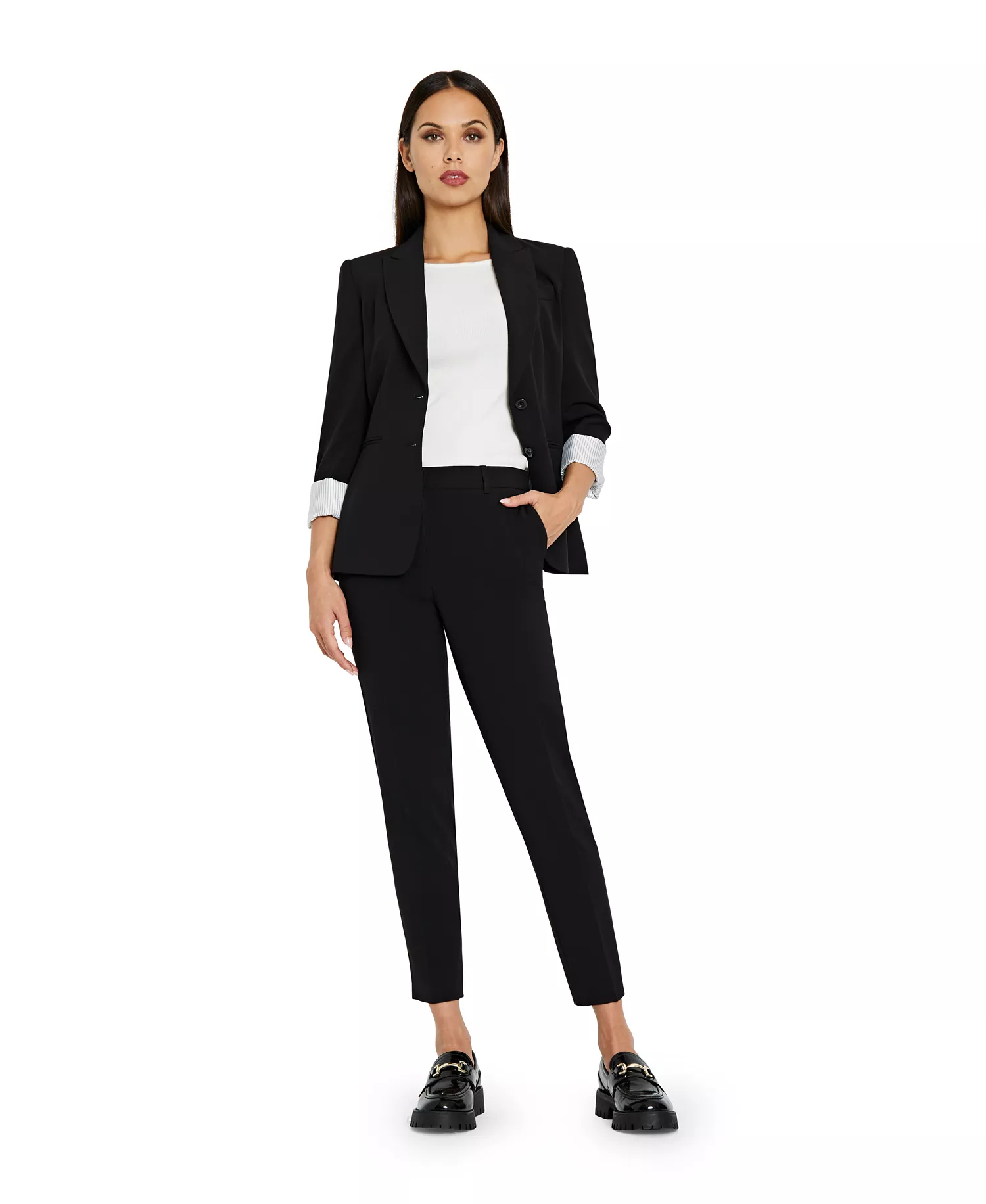 Notched Two-Button Blazer & Shannon Suit Pants Suit Separates - Black - 10