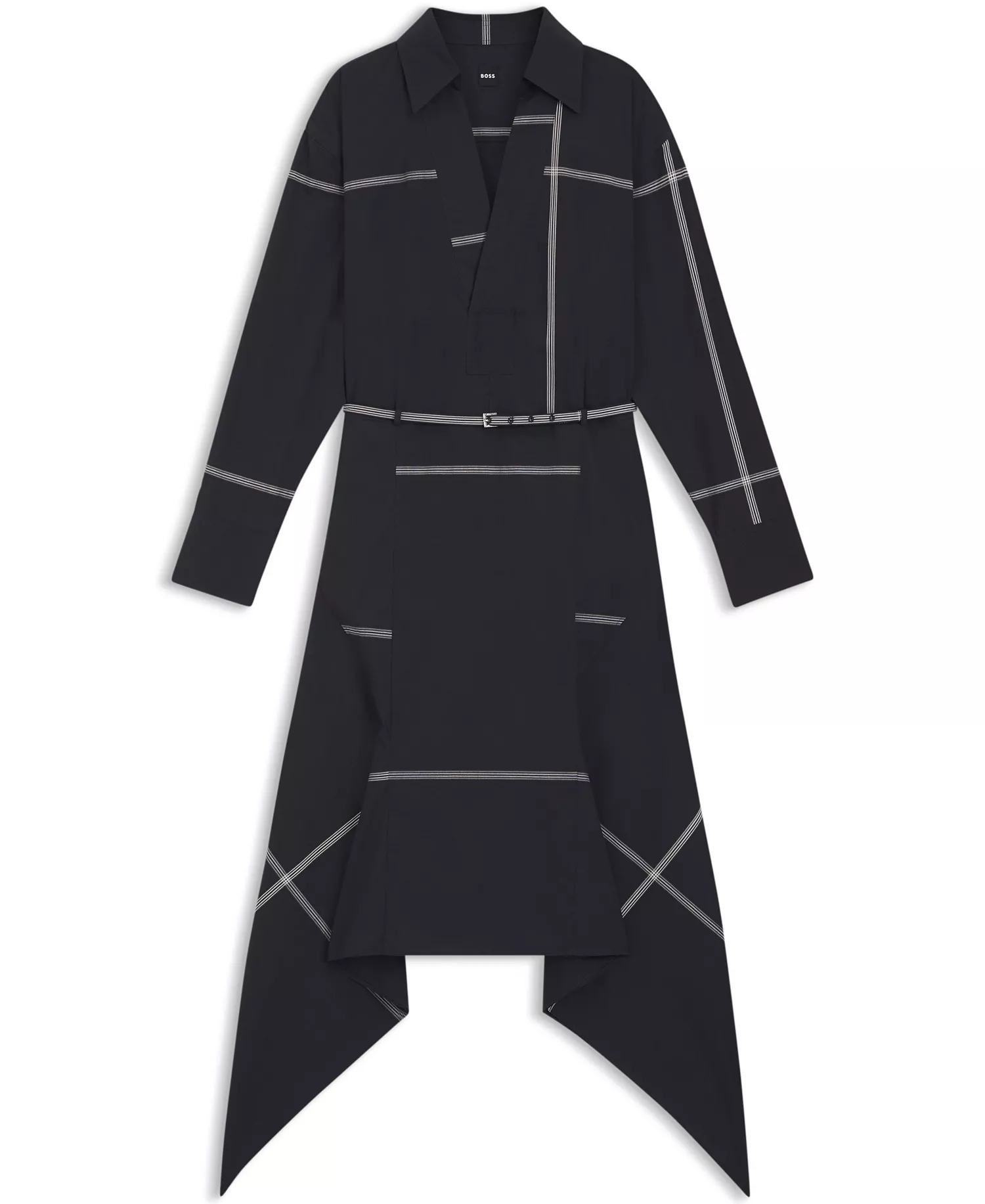 BOSS by Women's Cotton Canvas Collared Shirt Dress - Dark Blue - 10