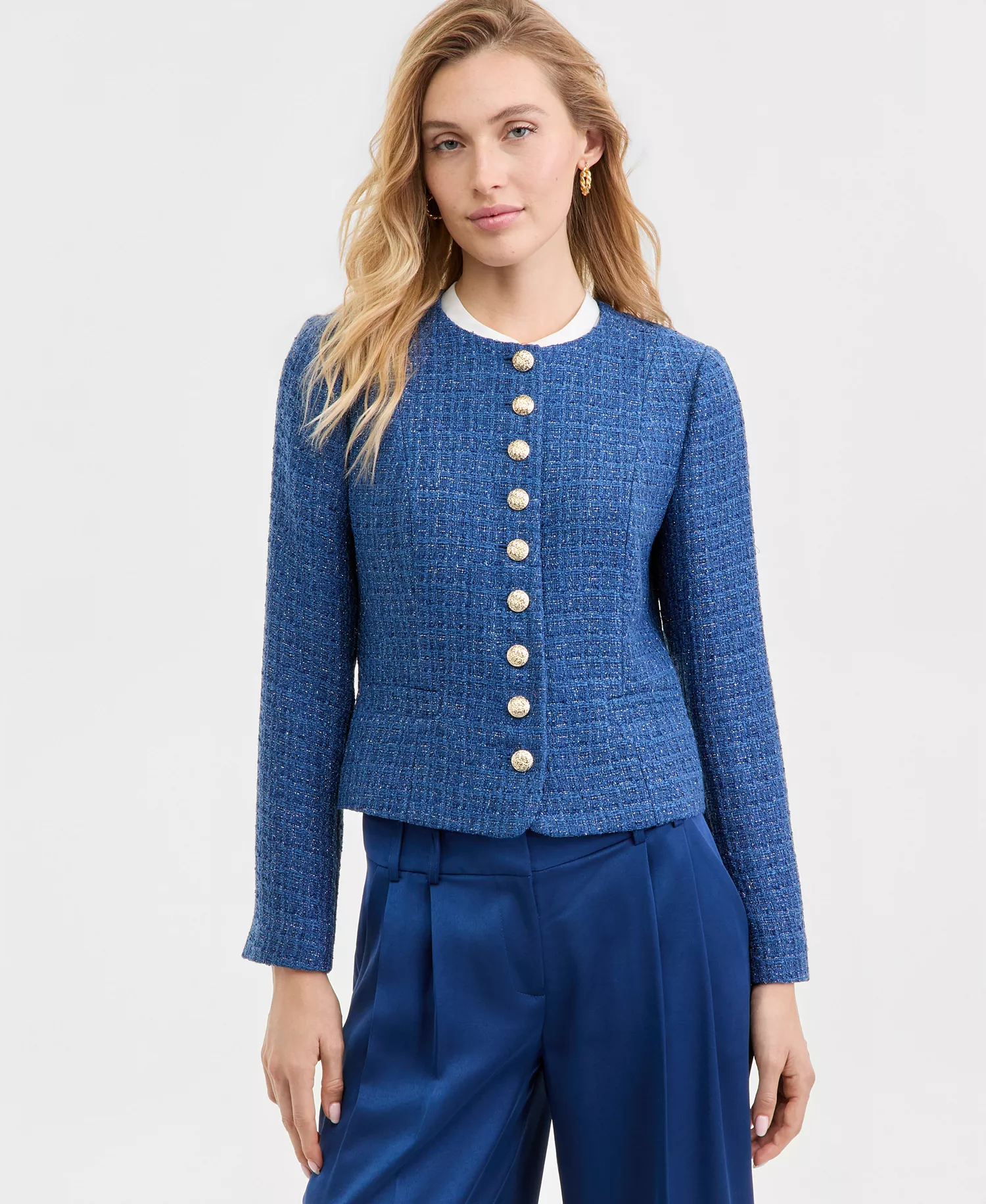 Petite Button-Front Boucle Jacket - Riverside - 10P