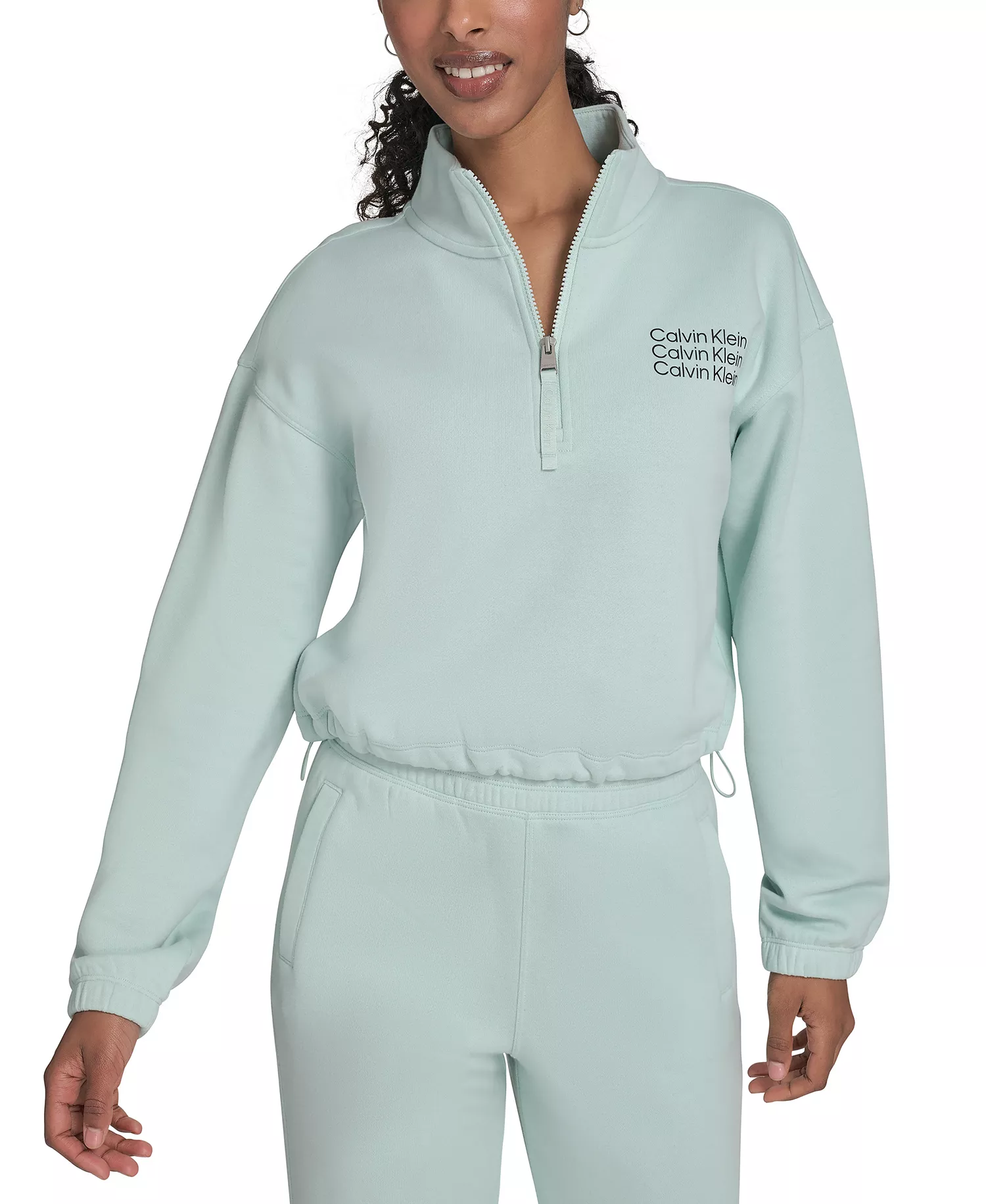 Performance Women's Mini Triple Logo Fleece Half-Zip Pullover Sweatshirt - Aqua Blue / Black - 2XL