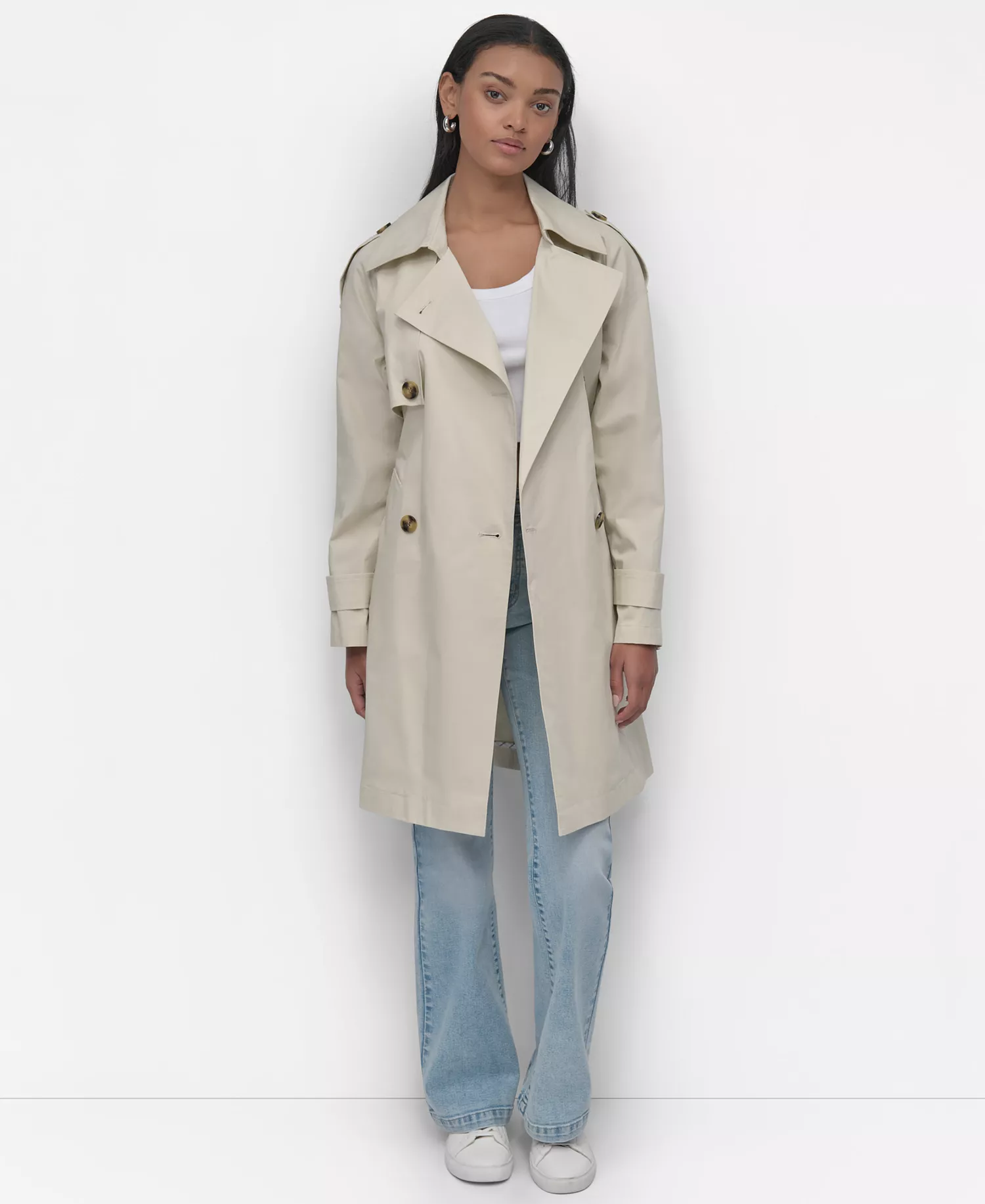 Women's Raglan Sleeve Double Breasted Trench Coat - Light City Khaki - L