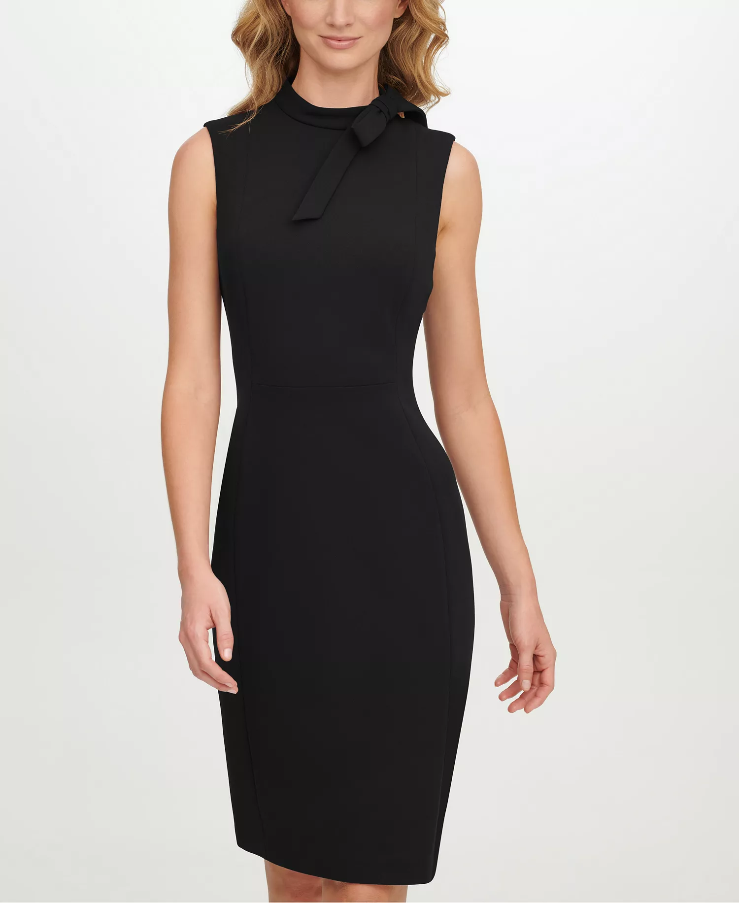 Petite Bow-Neck Sheath Dress - Black - 10P