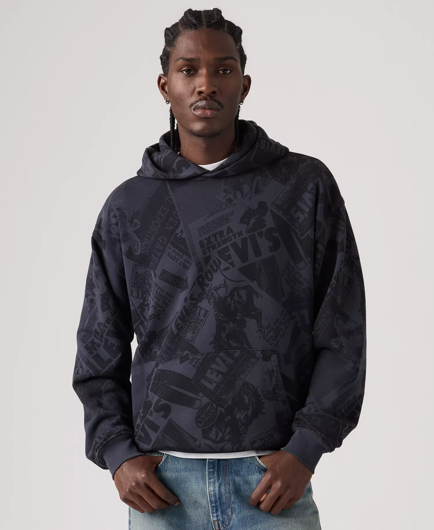 Premium Men's Long-Sleeve Hooded Sweatshirt - Navy - 2XL