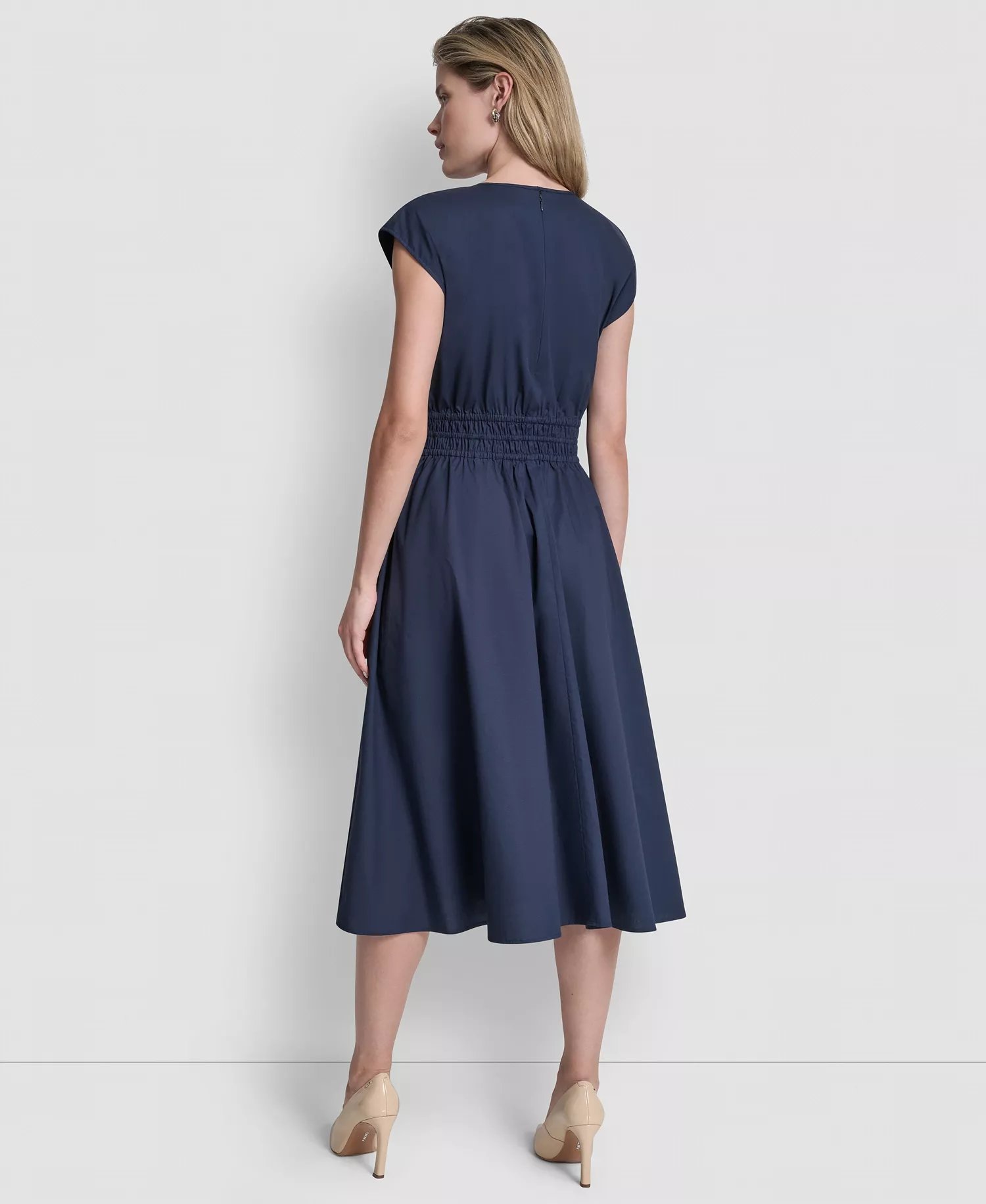 Women's Cap-Sleeve Jewel Neck Keyhole Midi Dress - Indigo - 10