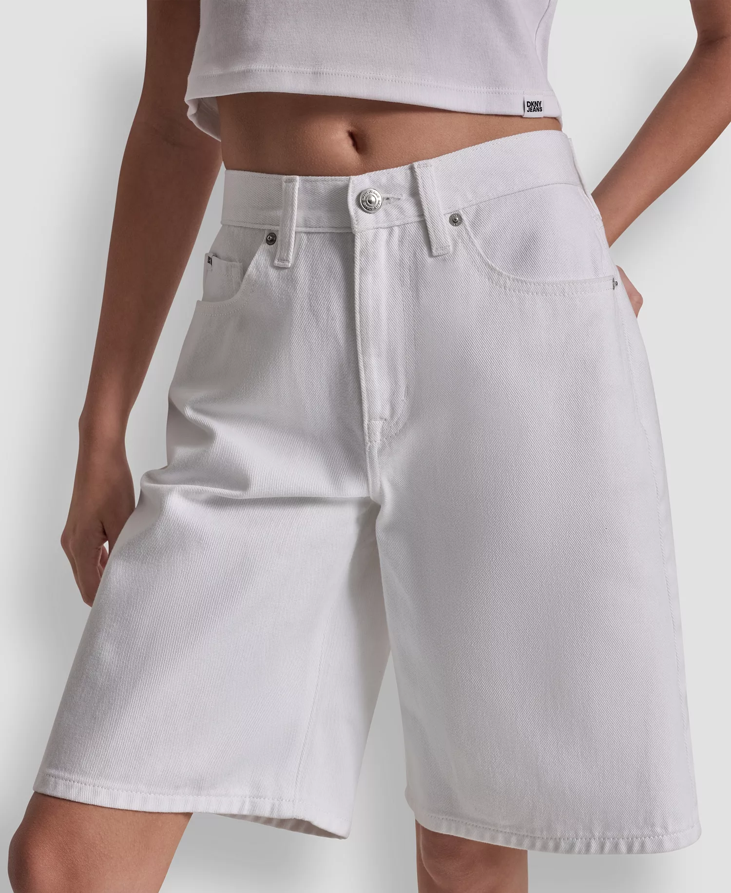 Women's Mid Rise Denim Bermuda Shorts - White - 24
