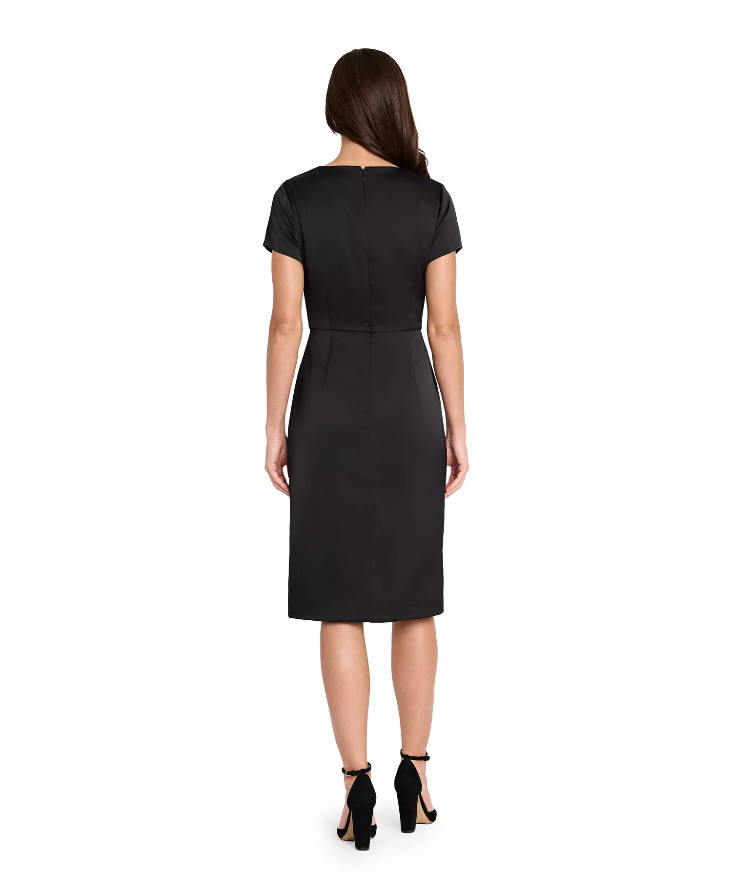 Women's Short Sleeve Pleated Bodice Fringe Sheath Dress - Black - 12