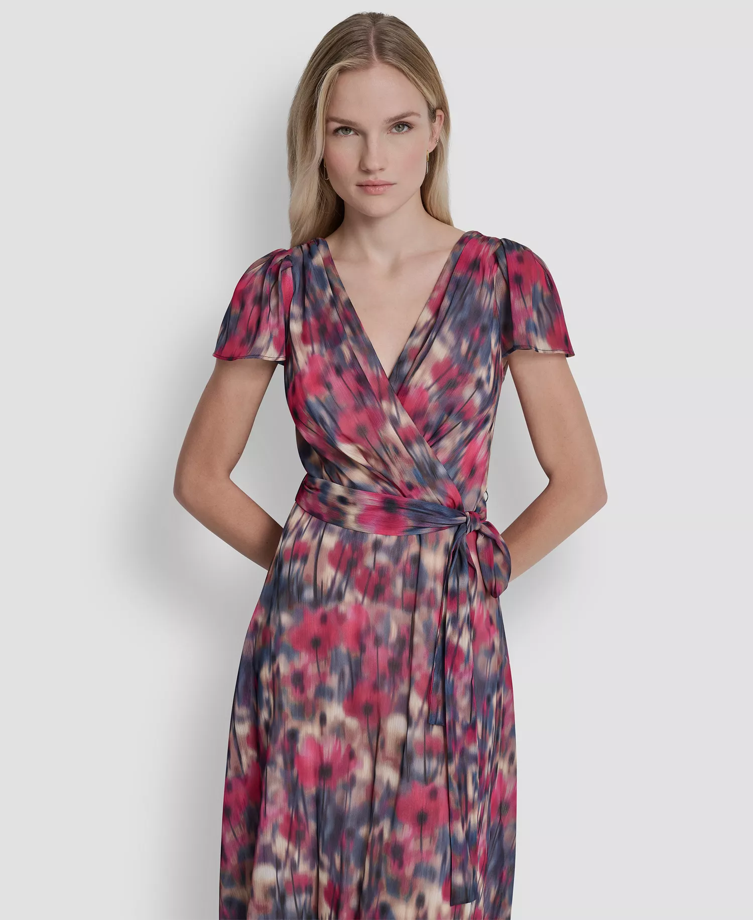 Women's Flutter Short-Sleeve Midi Dress - Lt City Khaki Multi - 10