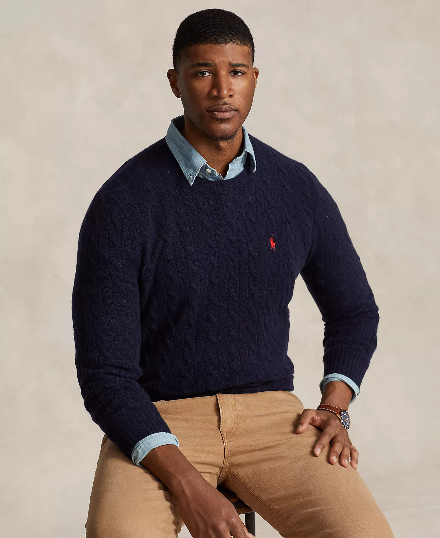 Men's Big & Tall Cable-Knit Wool-Cashmere Sweater - Hunter Navy - 2XB