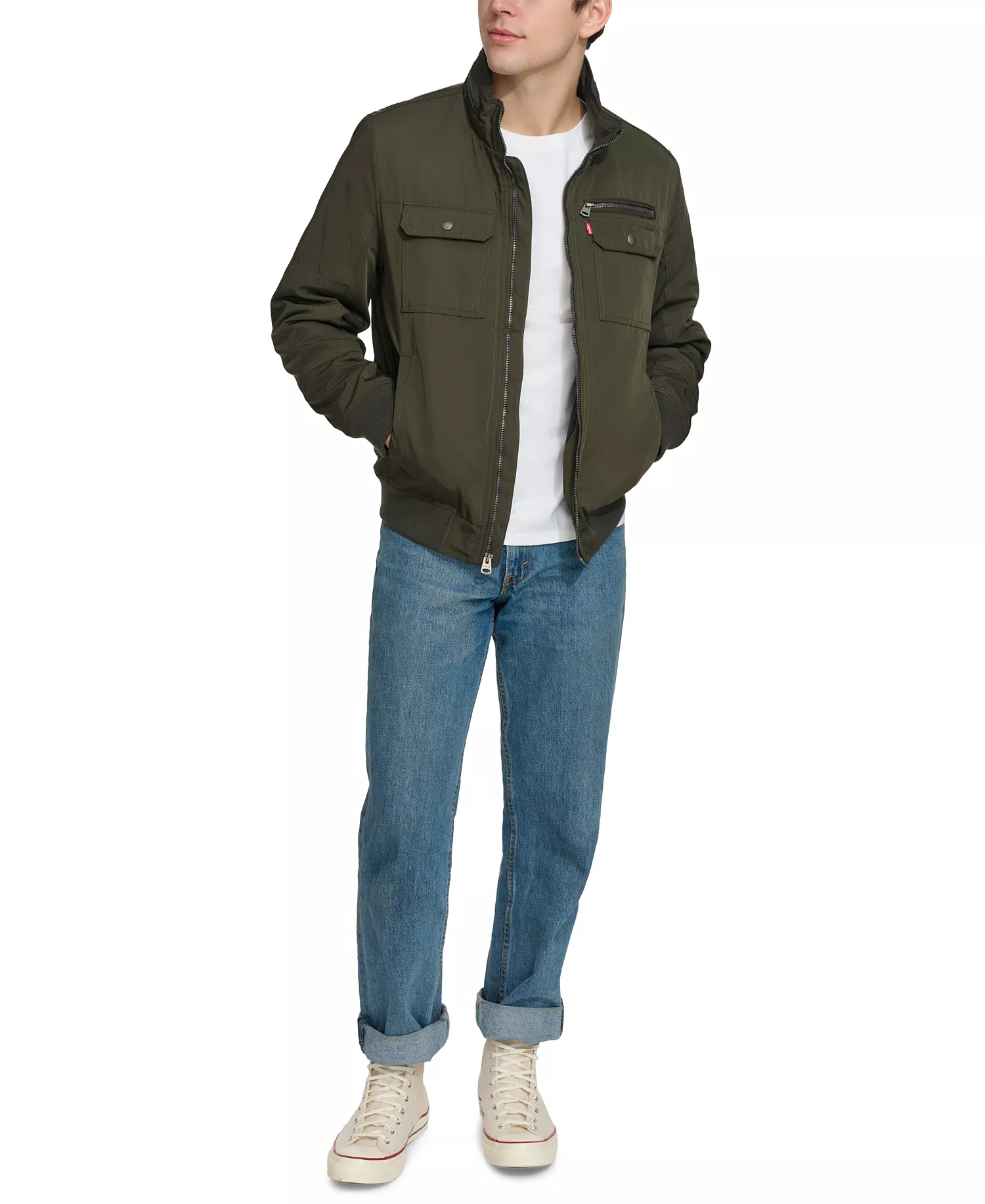Men's Twill Stand-Collar Jacket - Army Green - 2XL