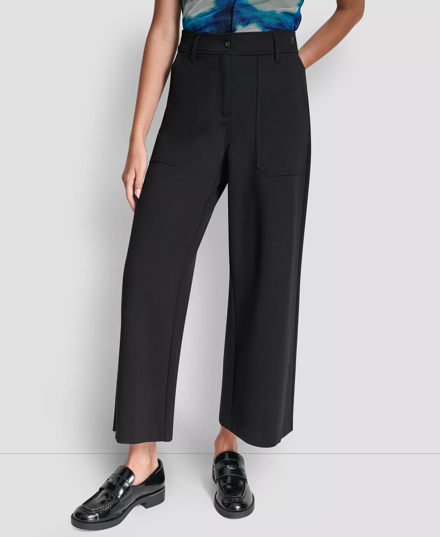 Women's Wide-Leg Cropped Ponte Pants - Black - L