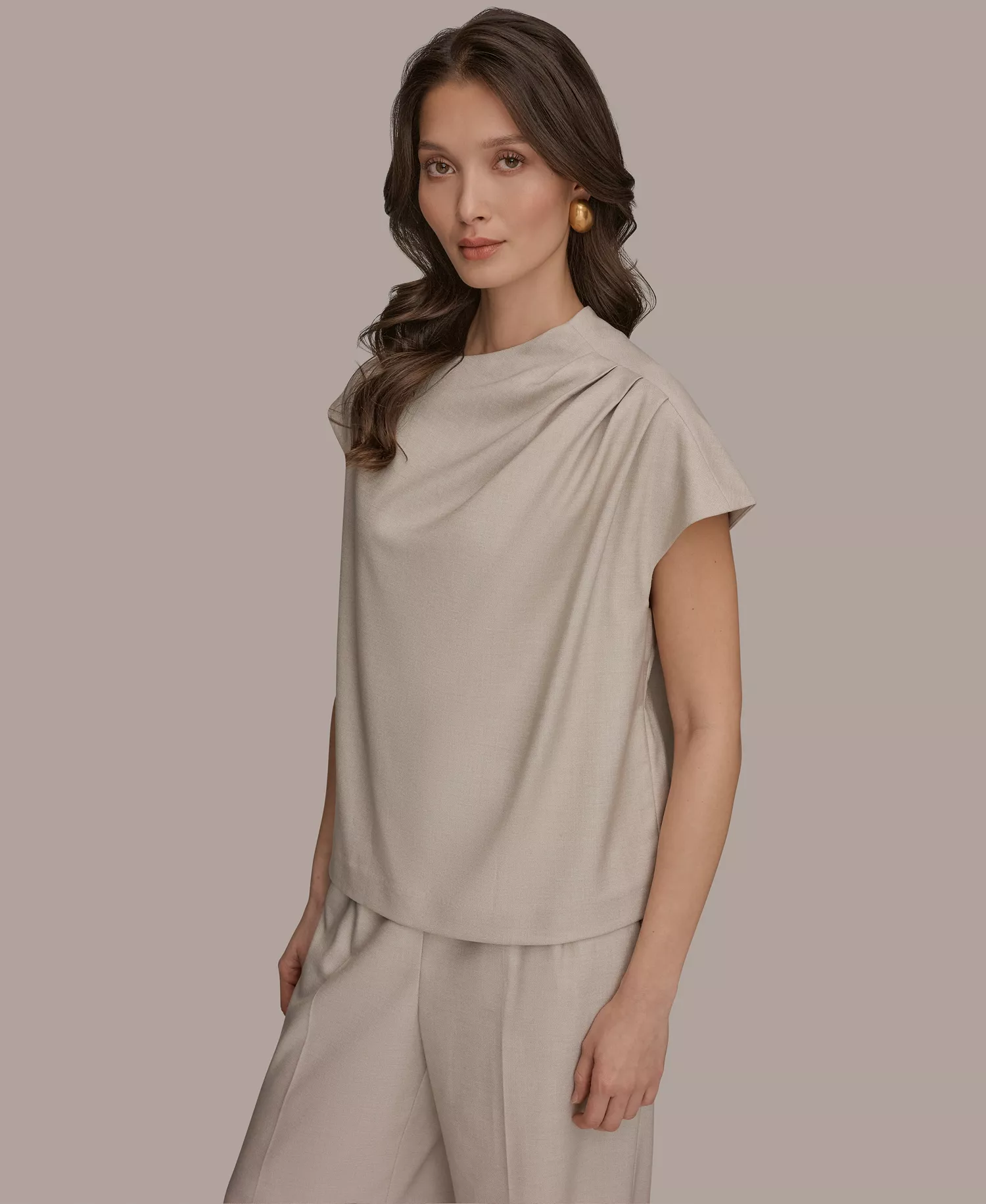 Women's Draped Neck Top - Tuscan Grey - L