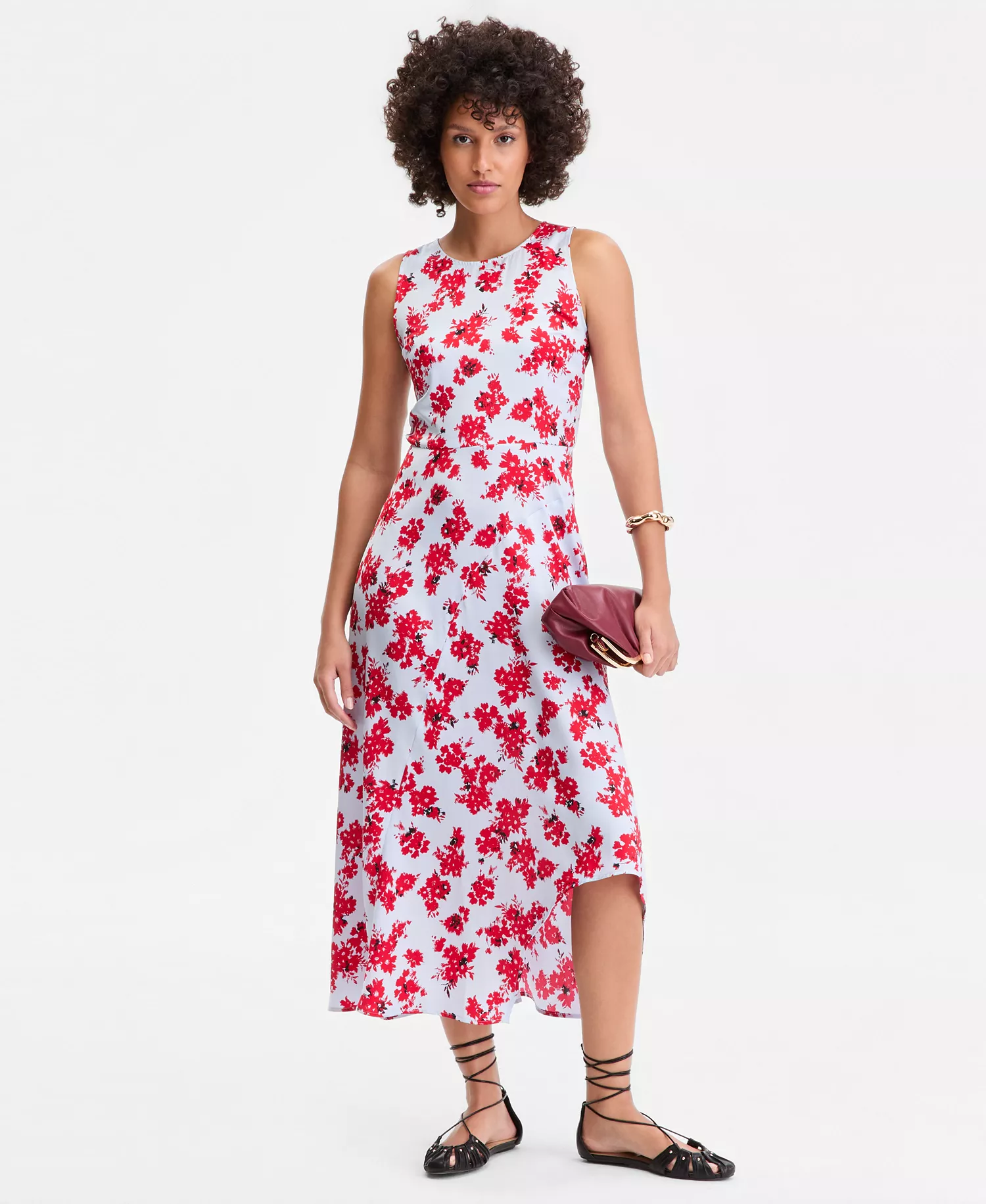 Women's Printed Sleeveless Asymmetrical-Hem Dress, Macy's Exclusive - Abia Bouquet - L